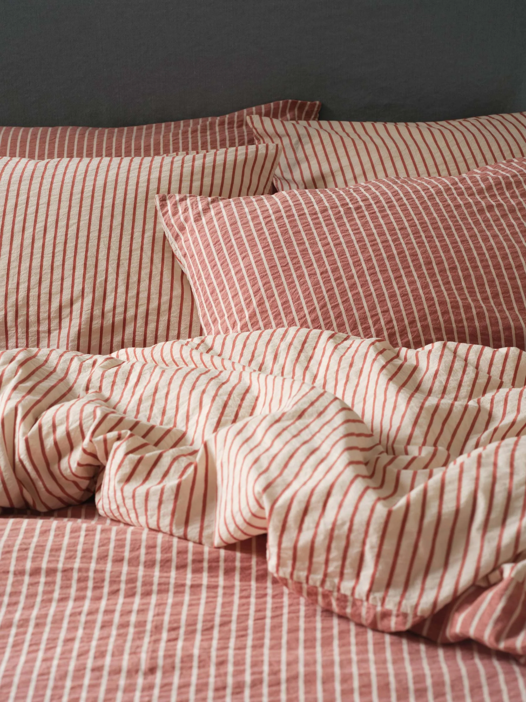 Auburn Red Textured Stripe Cotton Pillowcases (Pair)