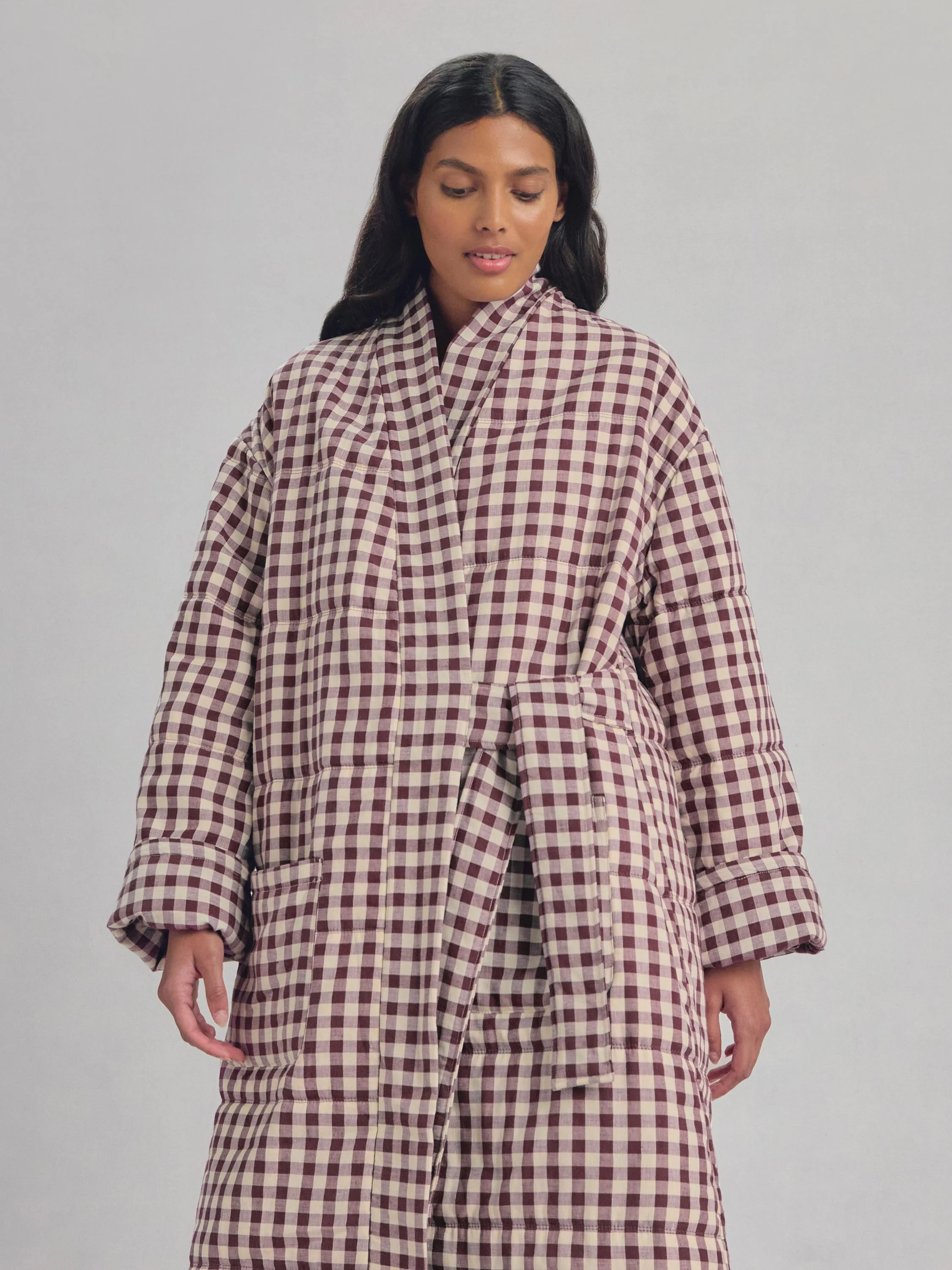Berry Gingham Linen Blend Housecoat - Image 2