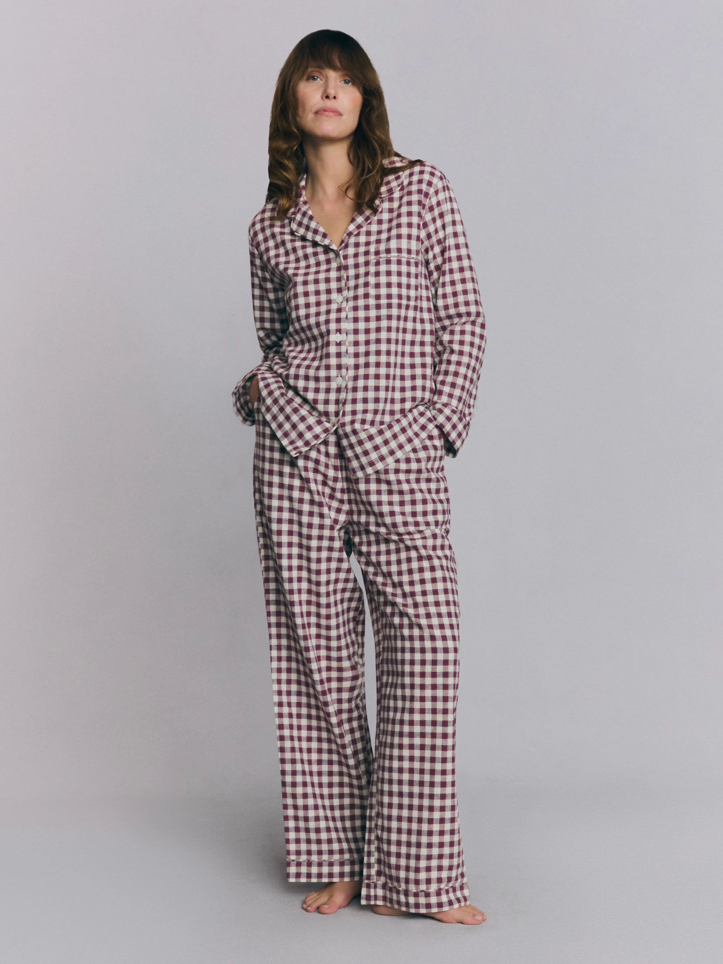 Berry Gingham Linen Blend Pajama Pants Set