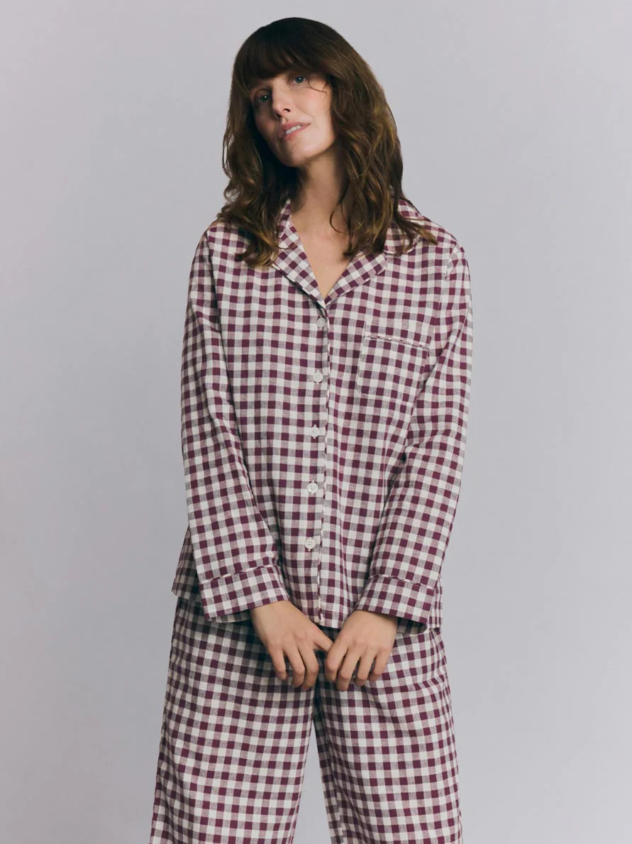 Berry Gingham Linen Blend Pajama Pants Set - Image 2