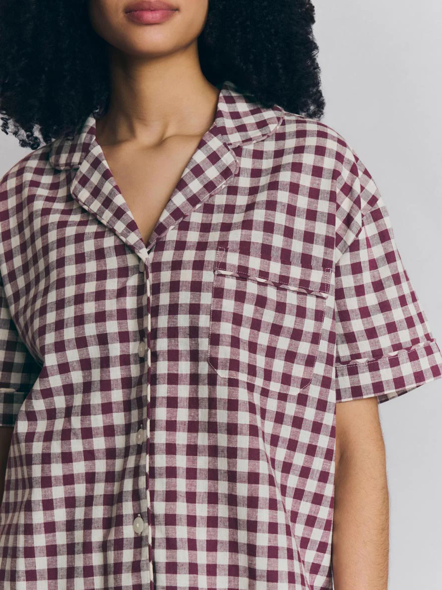 Berry Gingham Linen Blend Pajama Short Set - Image 2