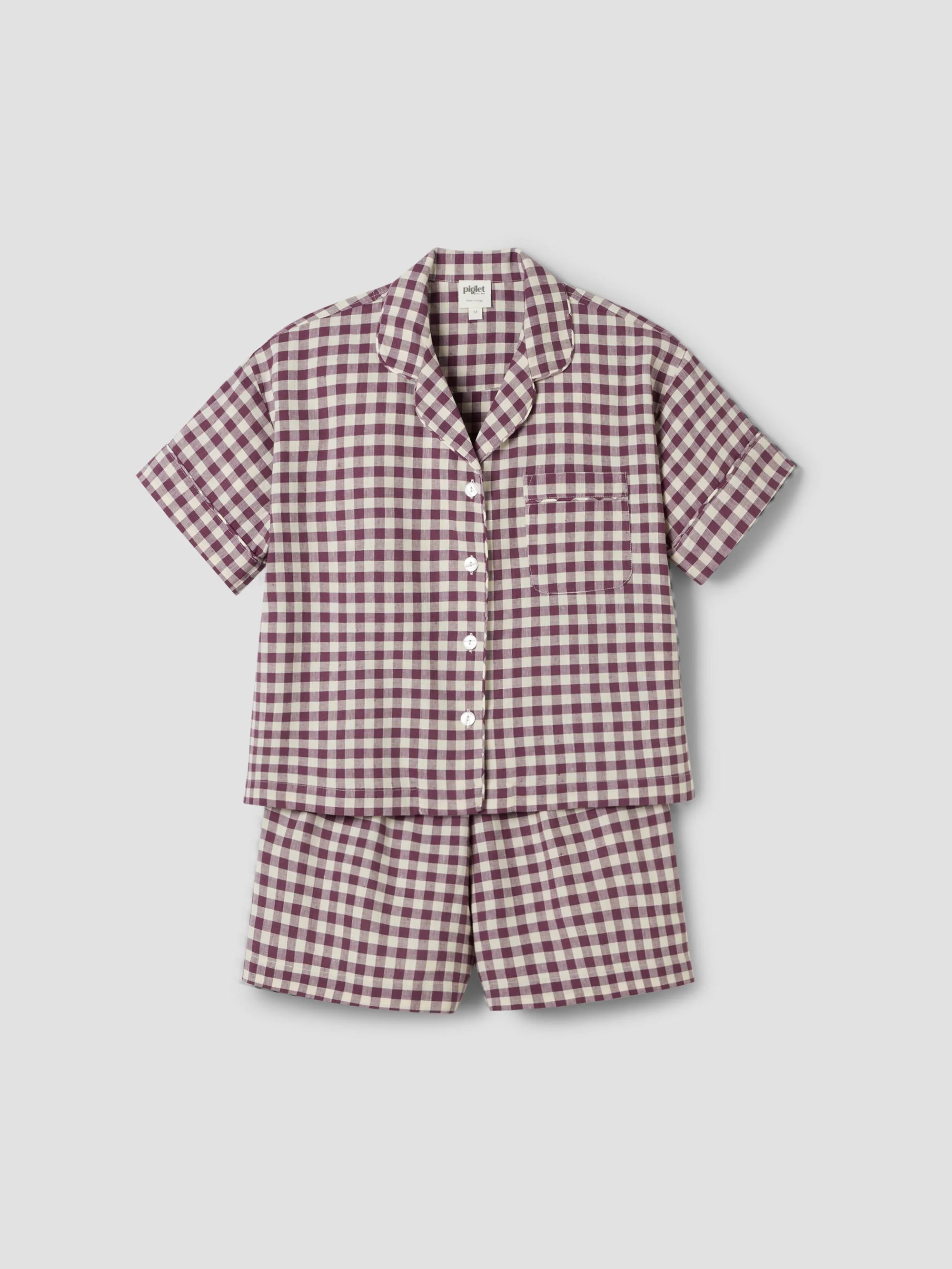 Berry Gingham Linen Blend Pajama Short Set - Image 4