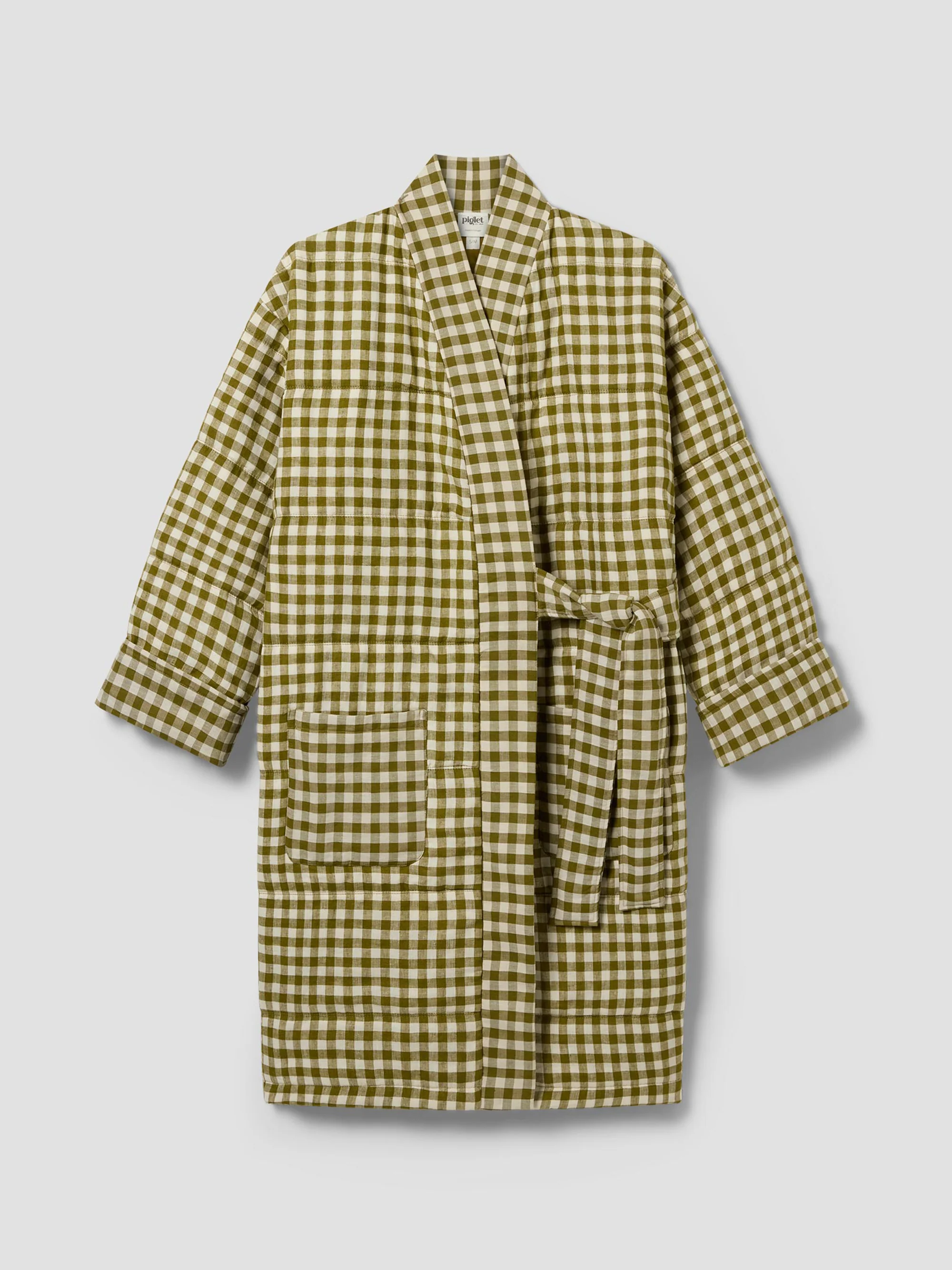 Botanical Green Gingham Linen Blend Housecoat - Image 4