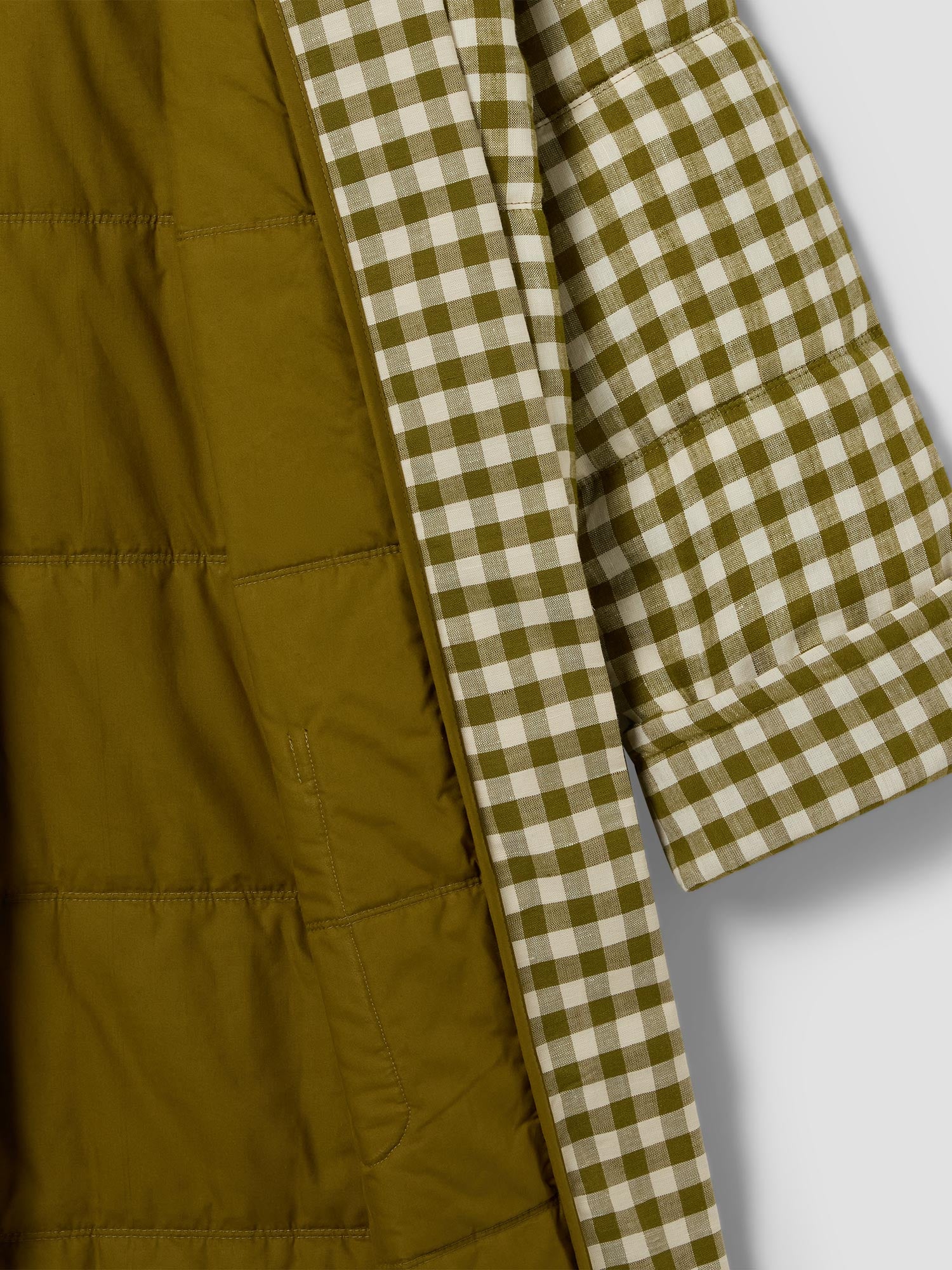 Botanical Green Gingham Linen Blend Housecoat - Image 5