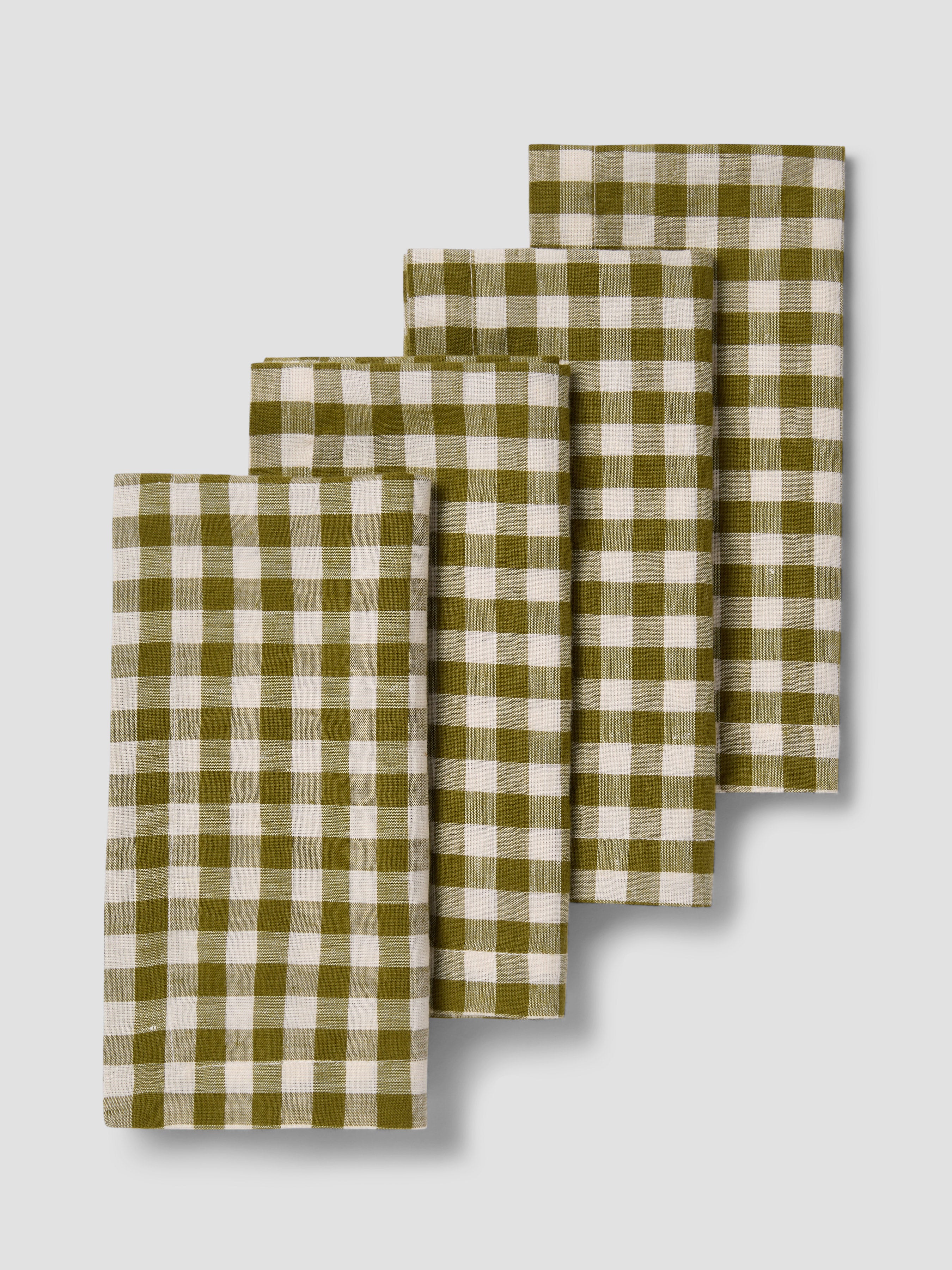 Botanical Green Gingham Linen Blend Napkins Set of 4