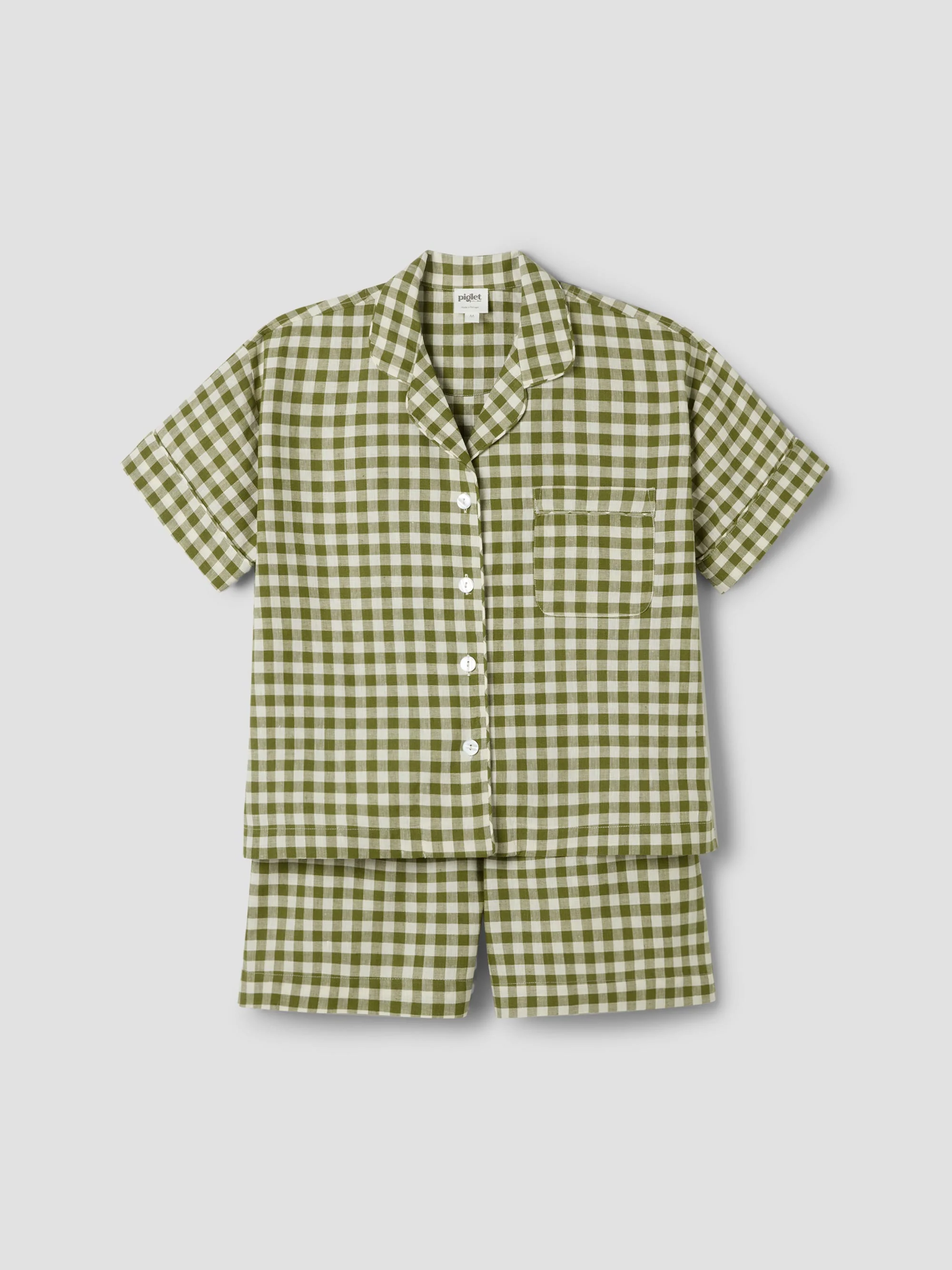 Botanical Green Gingham Linen Blend Pajama Short Set - Image 2