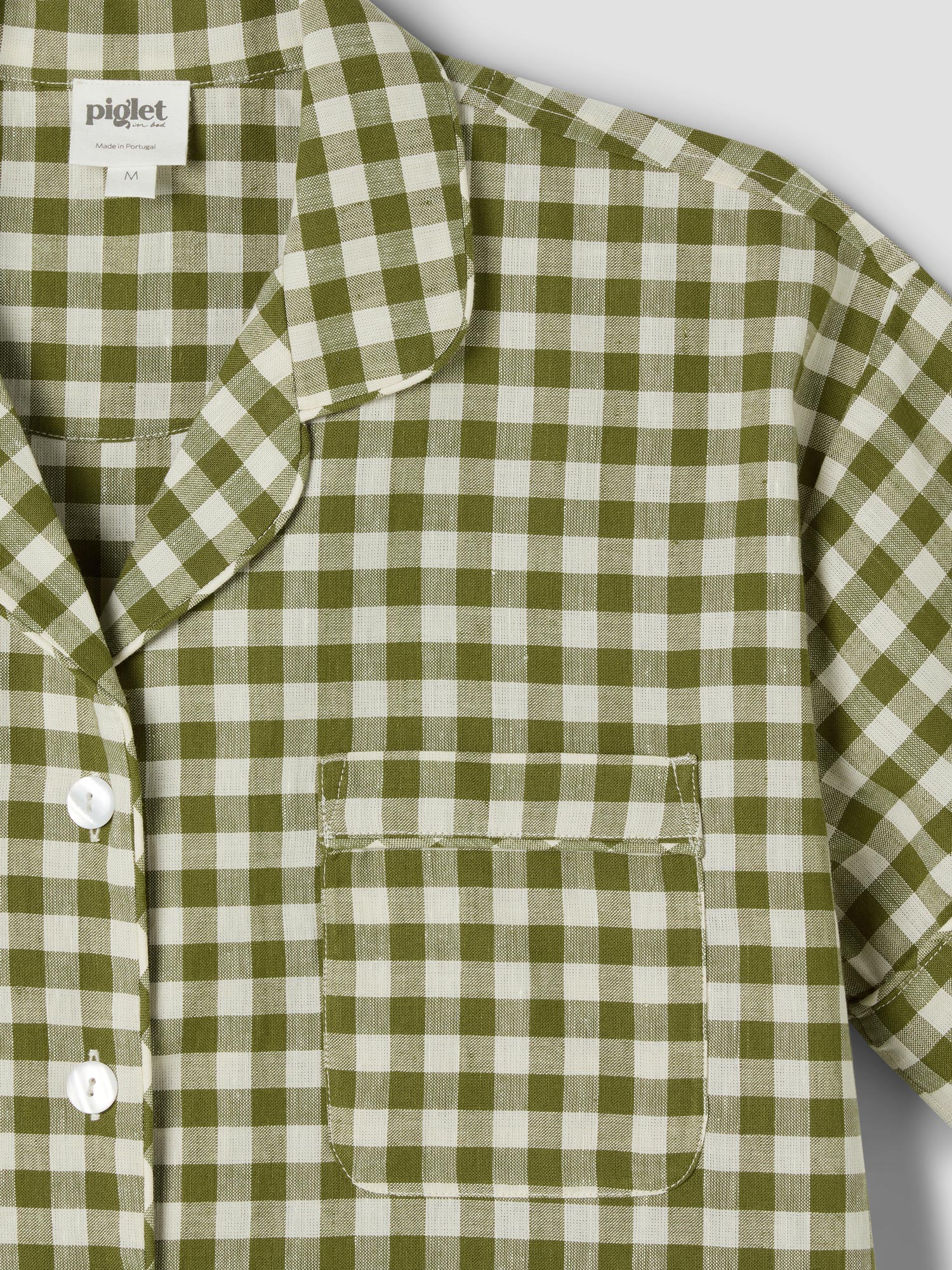 Botanical Green Gingham Linen Blend Pajama Short Set - Image 3