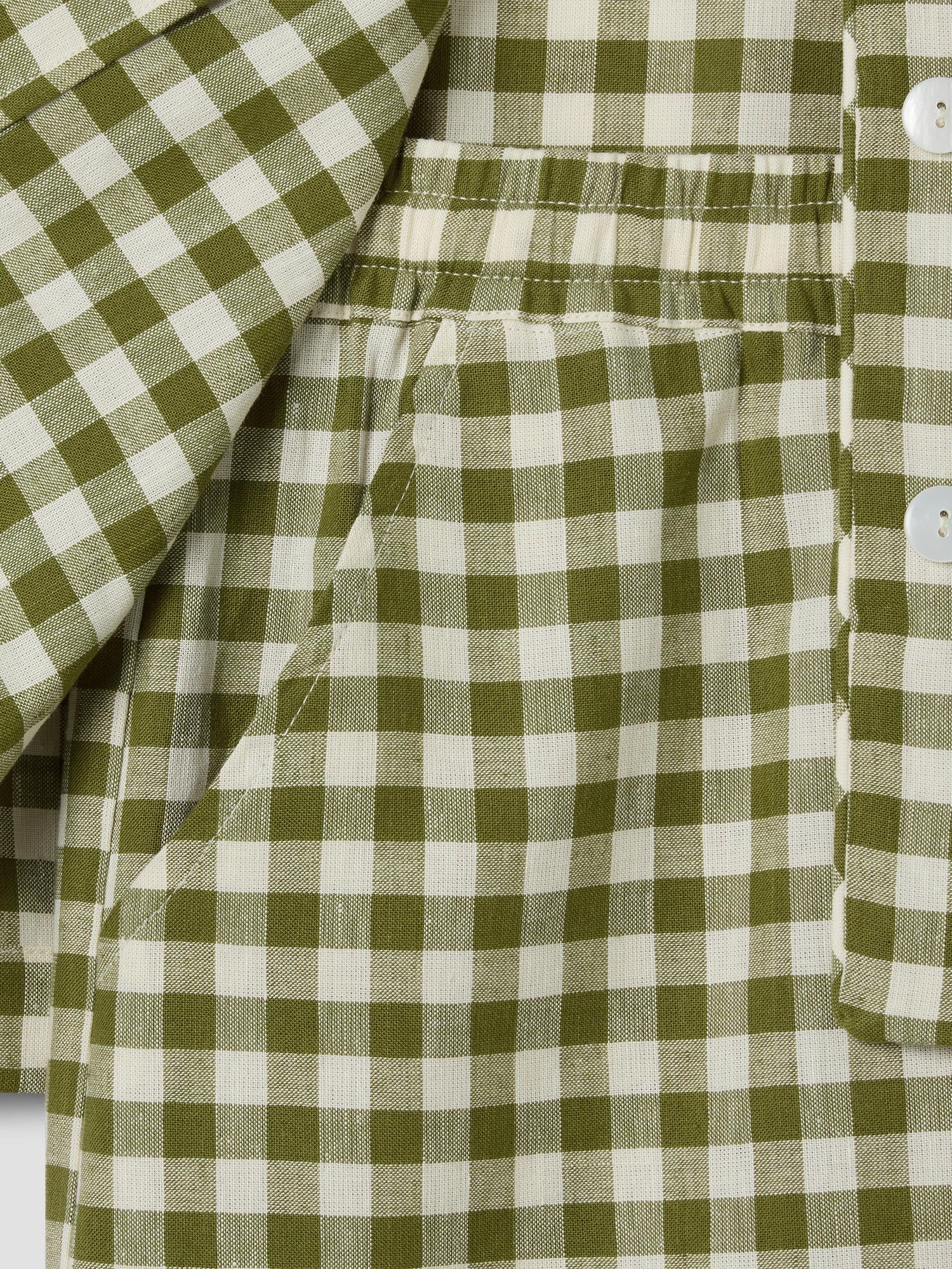 Botanical Green Gingham Linen Blend Pajama Short Set - Image 4