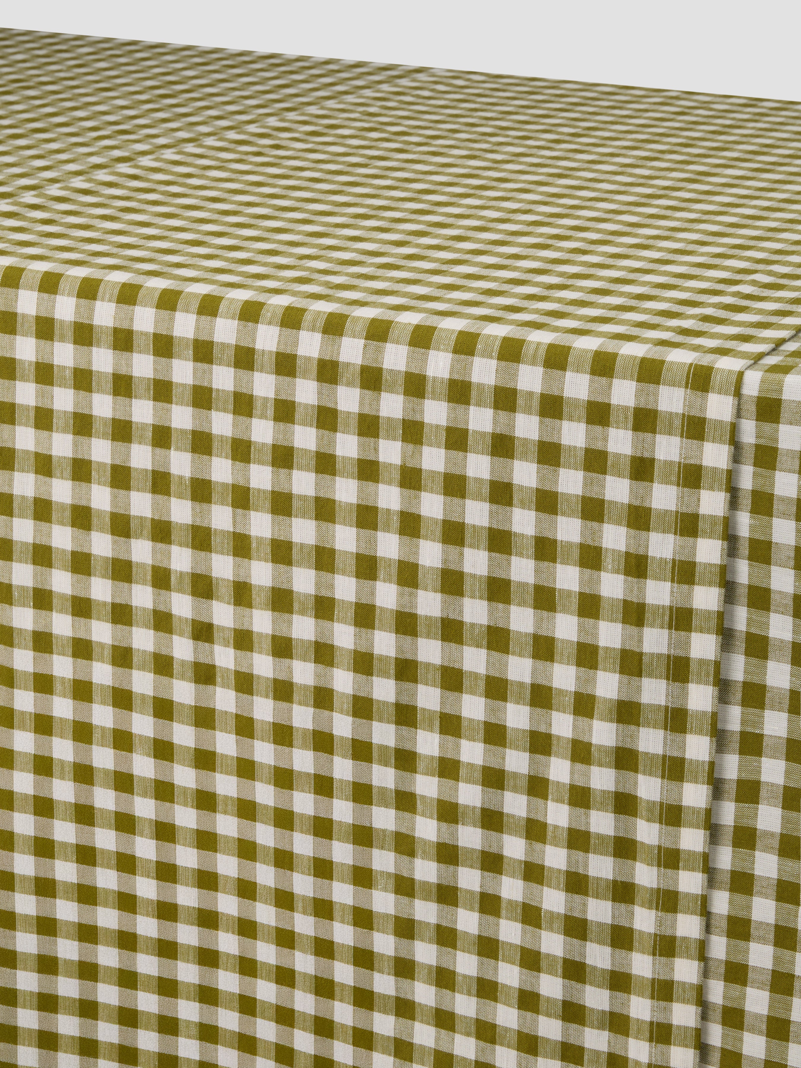 Botanical Green Gingham Linen Blend Table Runner - Image 3