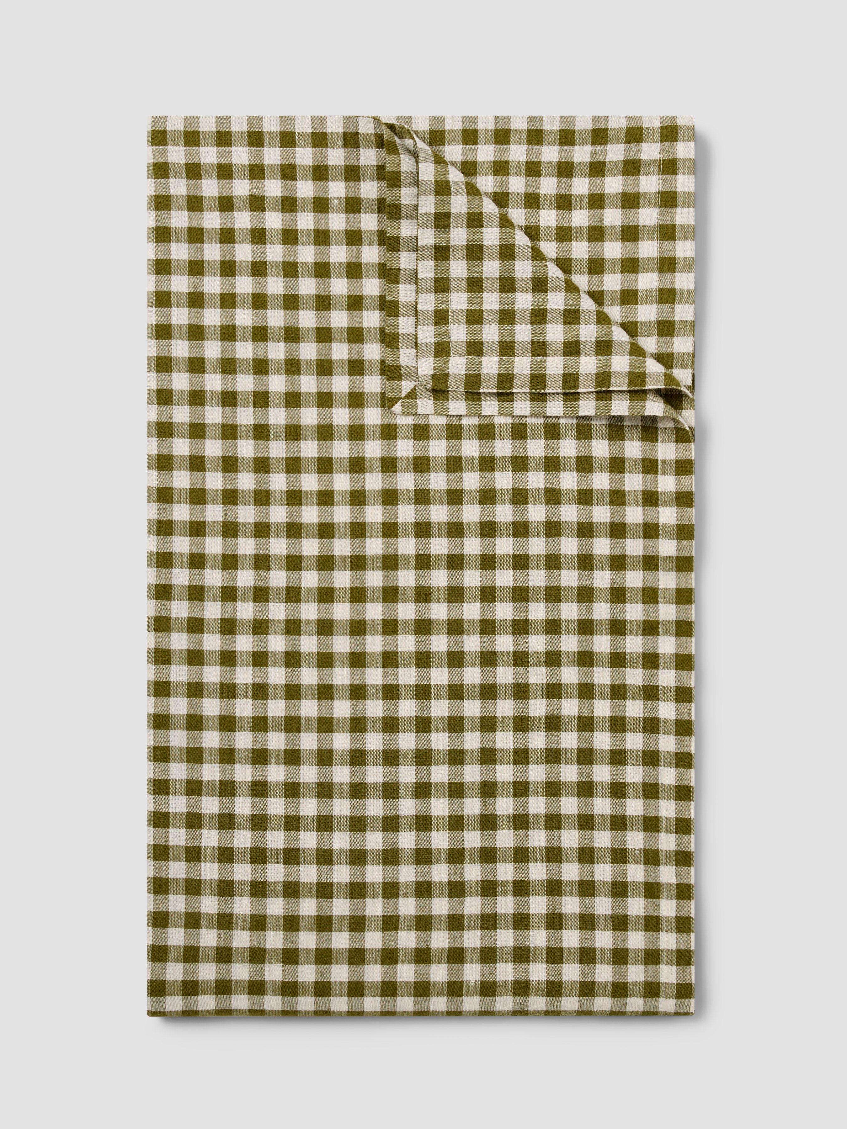 Botanical Green Gingham Linen Blend Tablecloth - Image 2