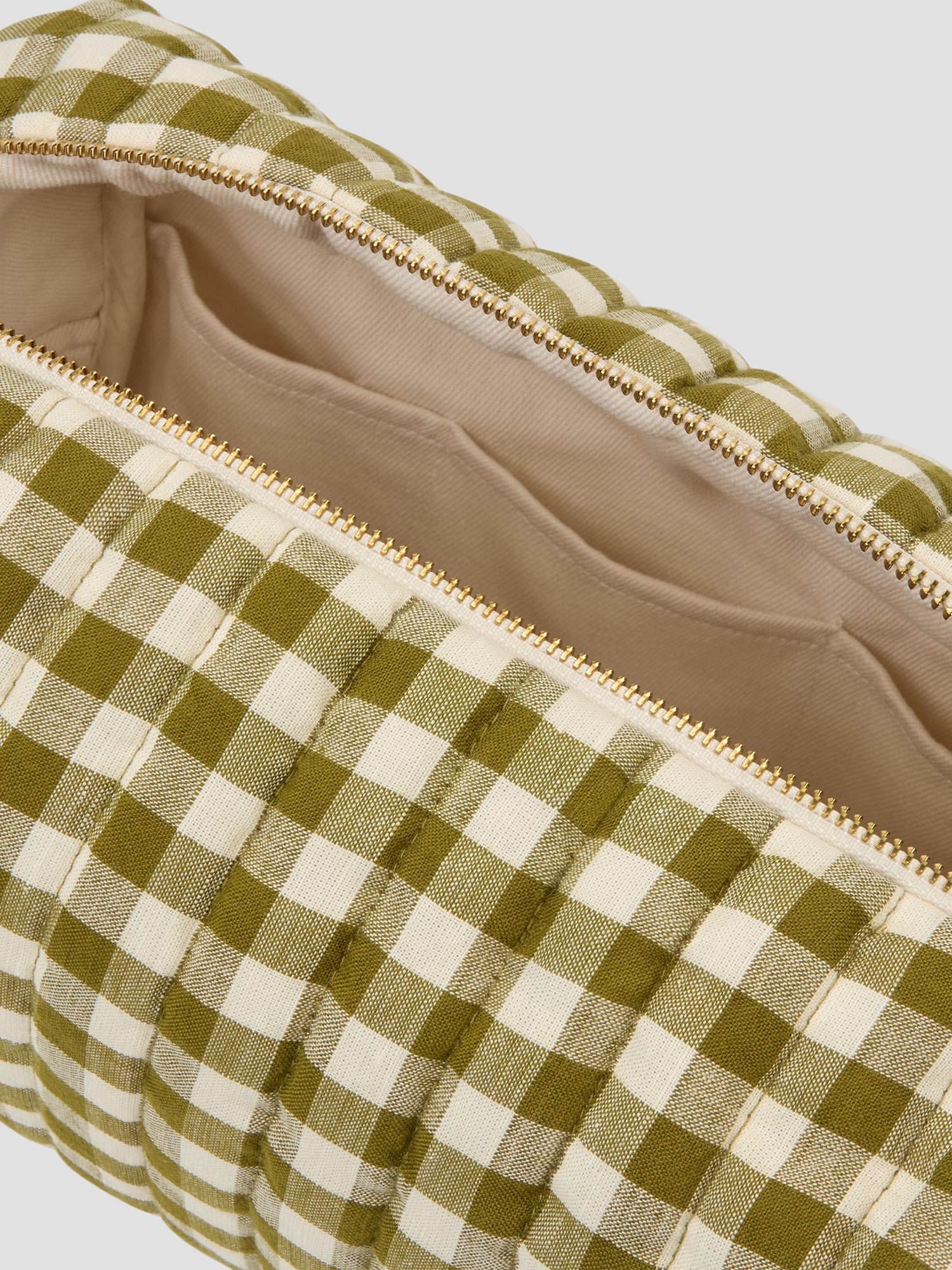 Botanical Green Gingham Linen Blend Wash Bag - Image 2