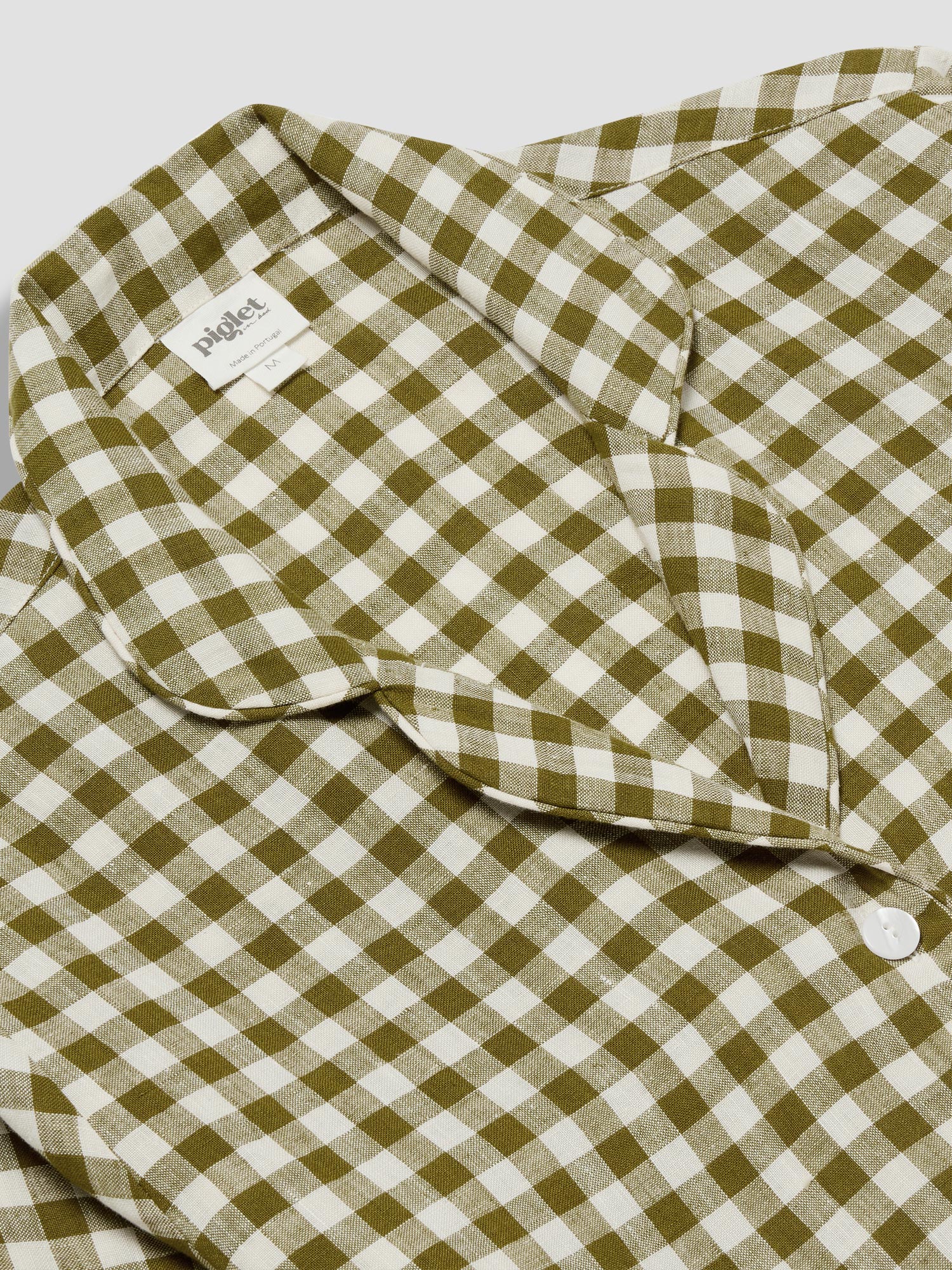 Botanical Green Gingham Linen Pajama Shirt (Top Only) - Image 3