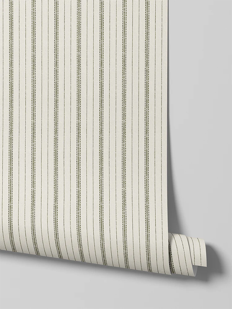 Botanical Green Ticking Stripe Wallpaper - Image 3