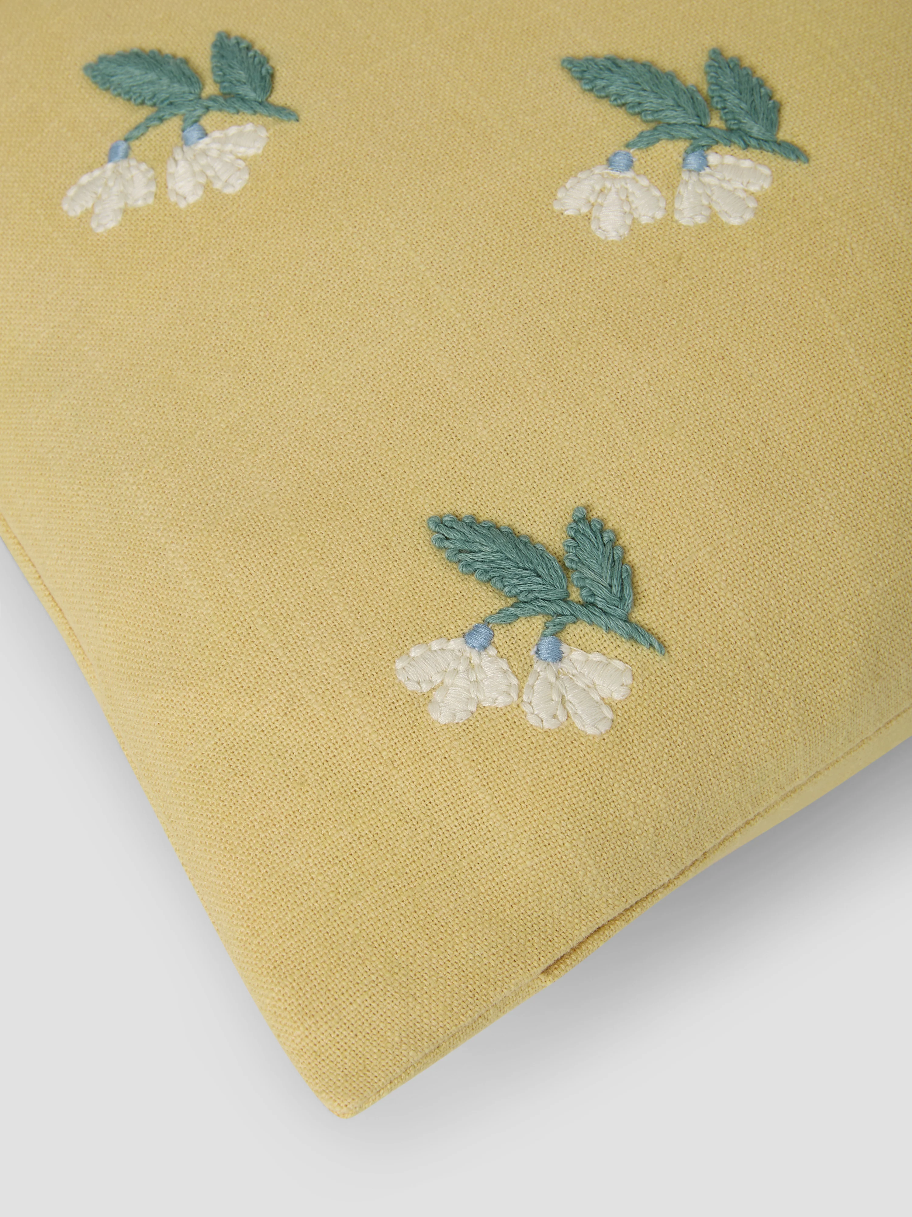 Butter Yellow Snowdrop Embroidered Filled Cushion - Image 3