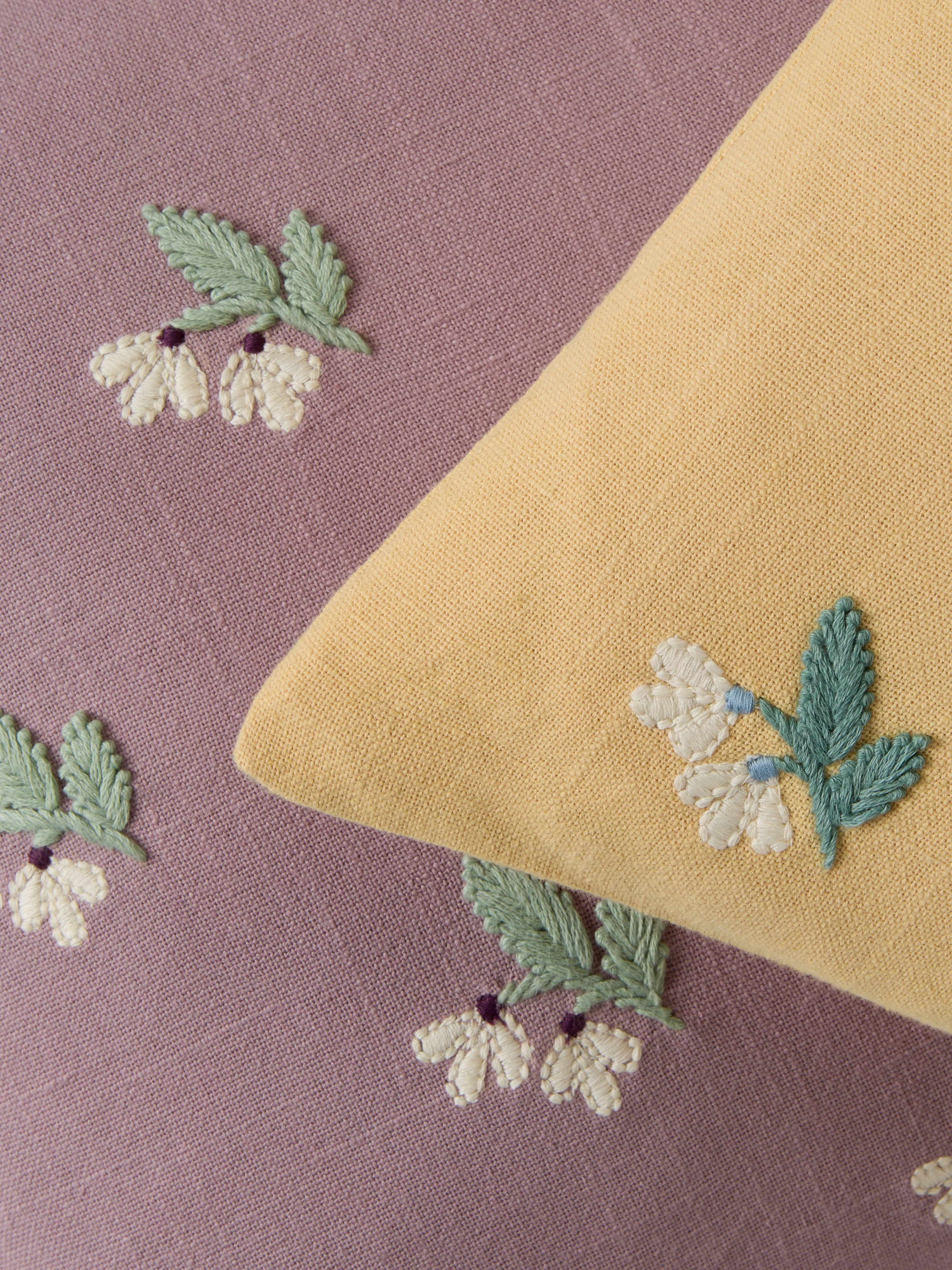 Butter Yellow Snowdrop Embroidered Filled Cushion - Image 4
