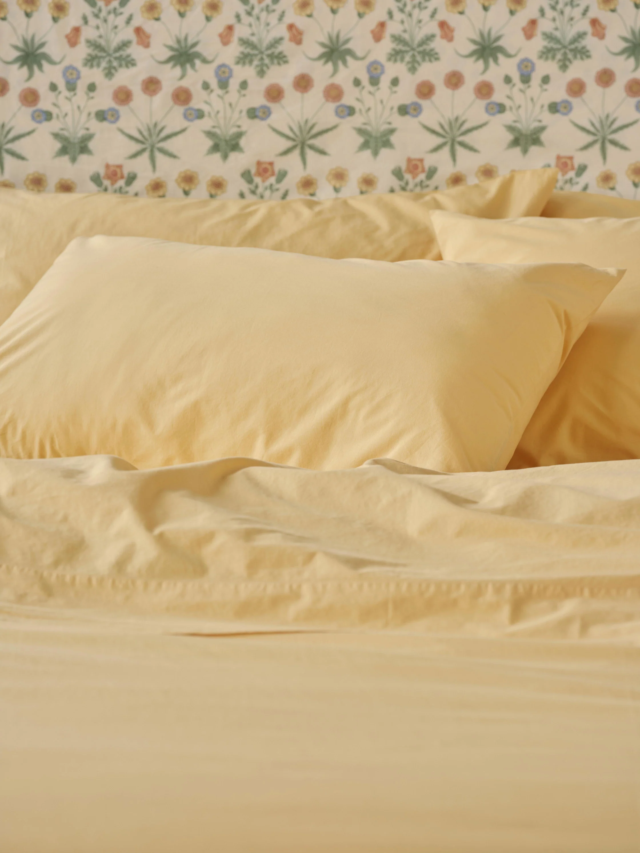 Butter Yellow Washed Cotton Percale Pillowcases (Pair)