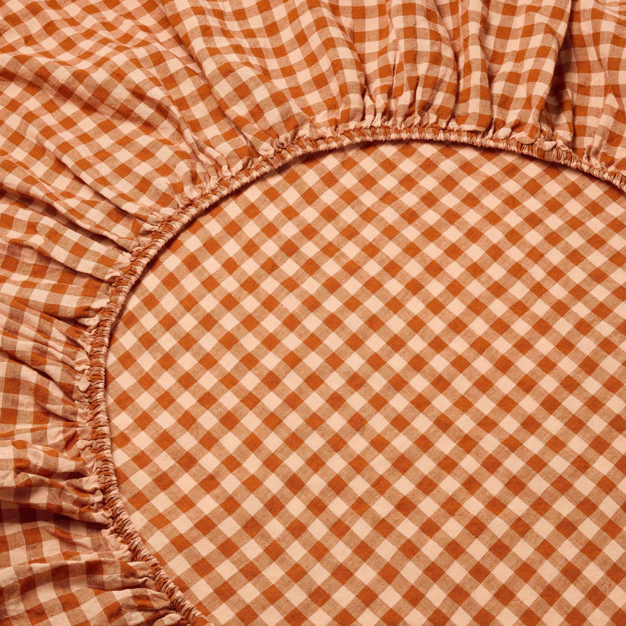 Cinnamon & Peach Color Drenched Gingham 100% Linen Fitted Sheet - Image 2