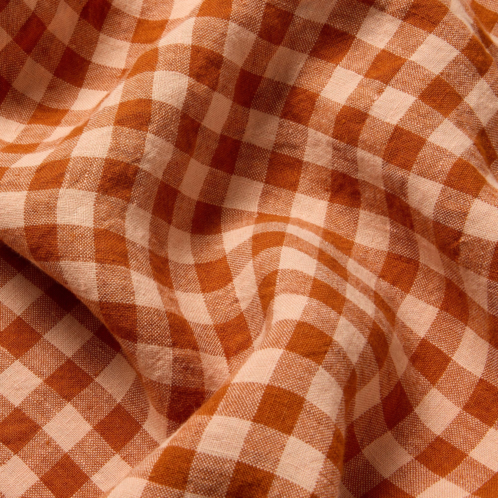 Cinnamon & Peach Color Drenched Gingham 100% Linen Fitted Sheet - Image 3