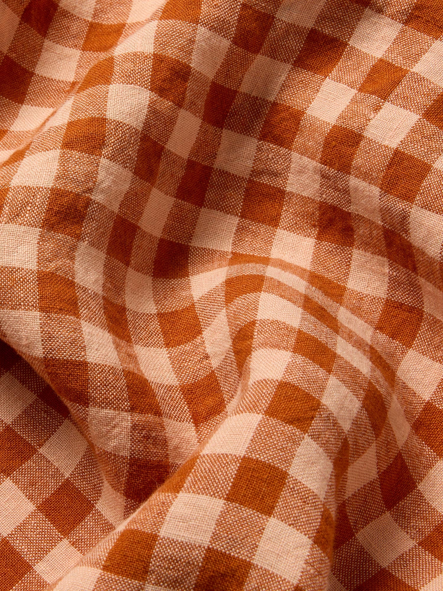 Cinnamon & Peach Colour Drenched Gingham Linen Blend Duvet Cover - Image 4