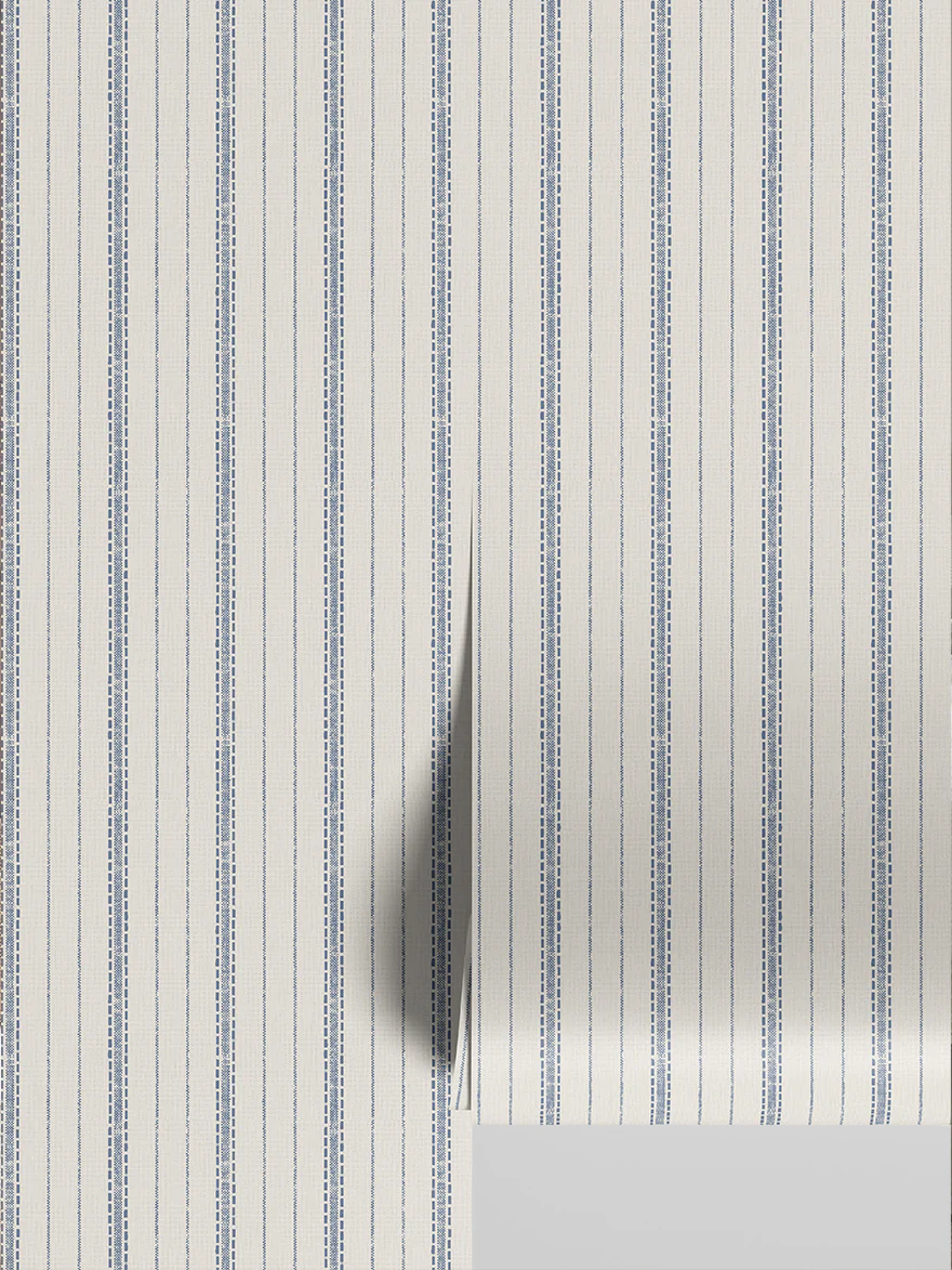 Denim Blue Ticking Stripe Wallpaper