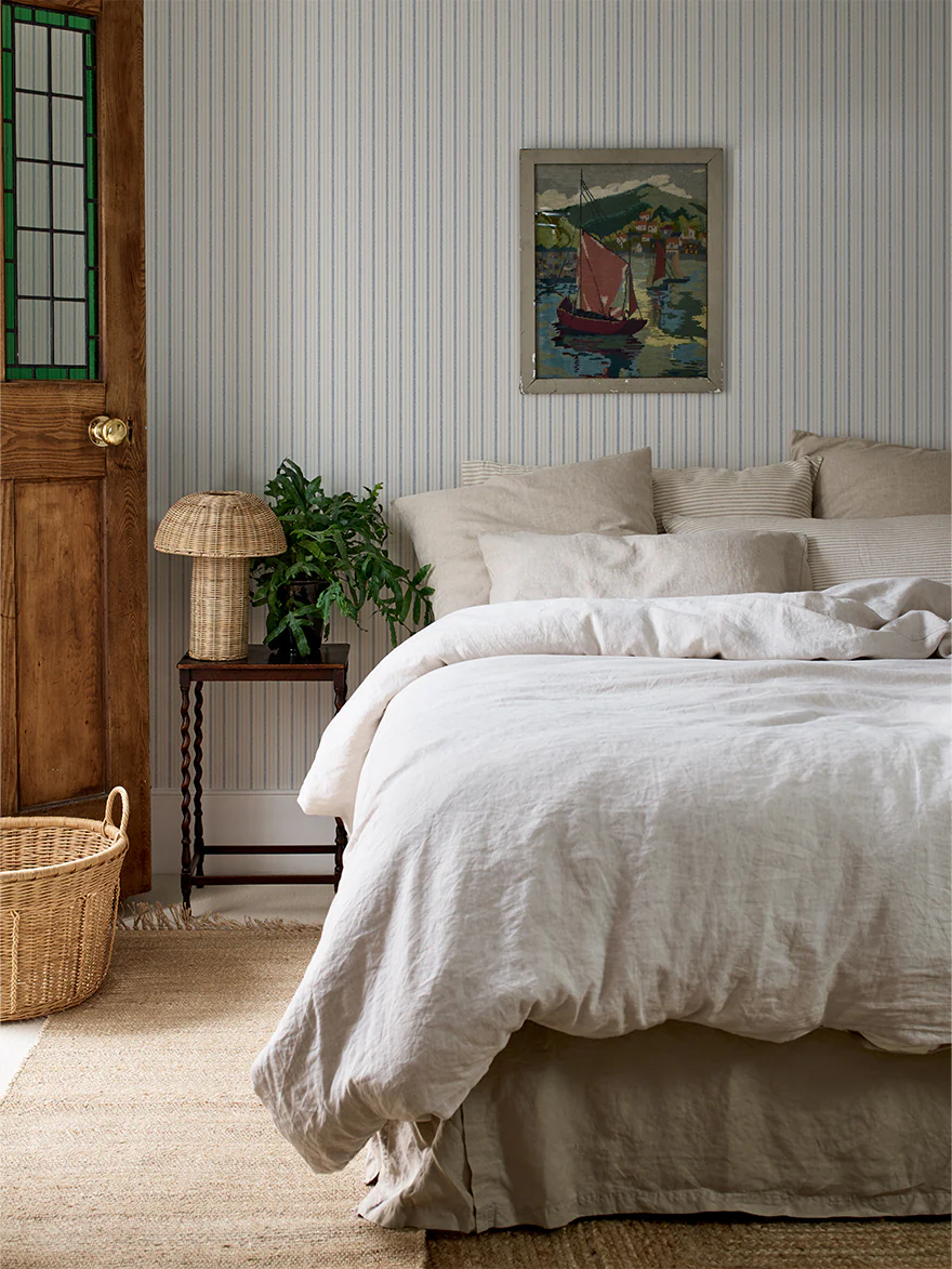 Denim Blue Ticking Stripe Wallpaper - Image 2