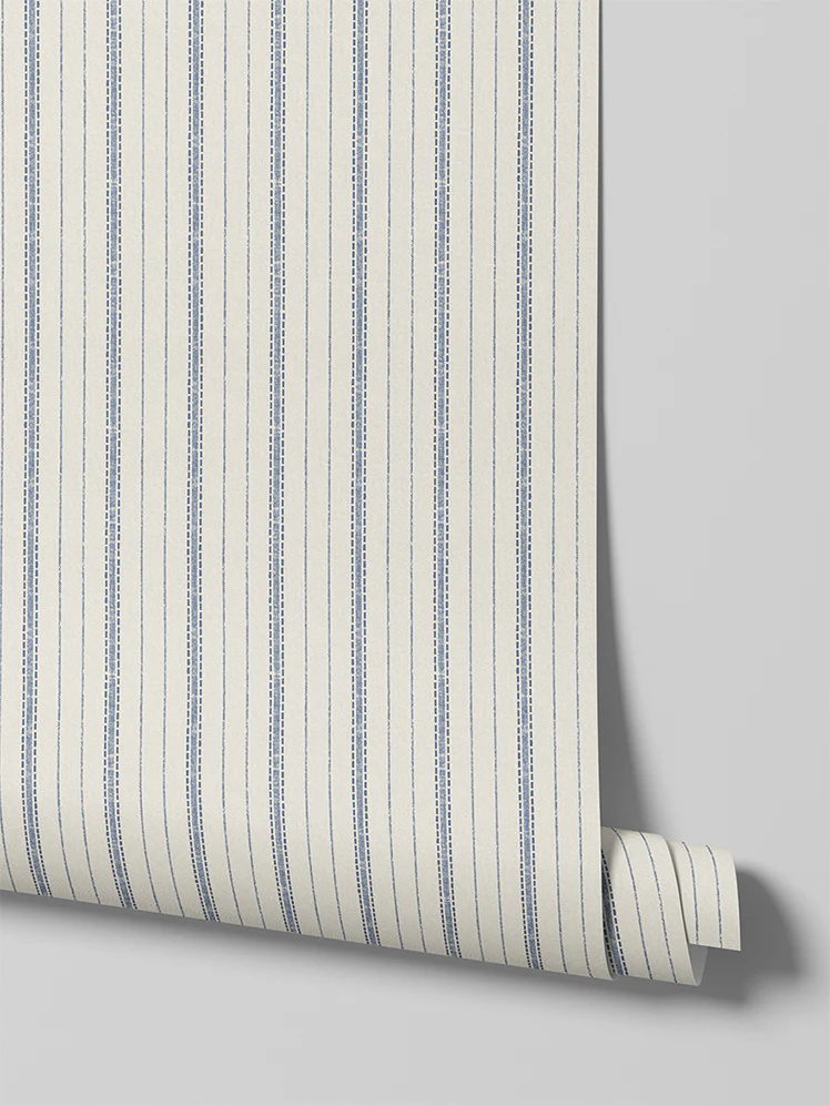 Denim Blue Ticking Stripe Wallpaper - Image 3
