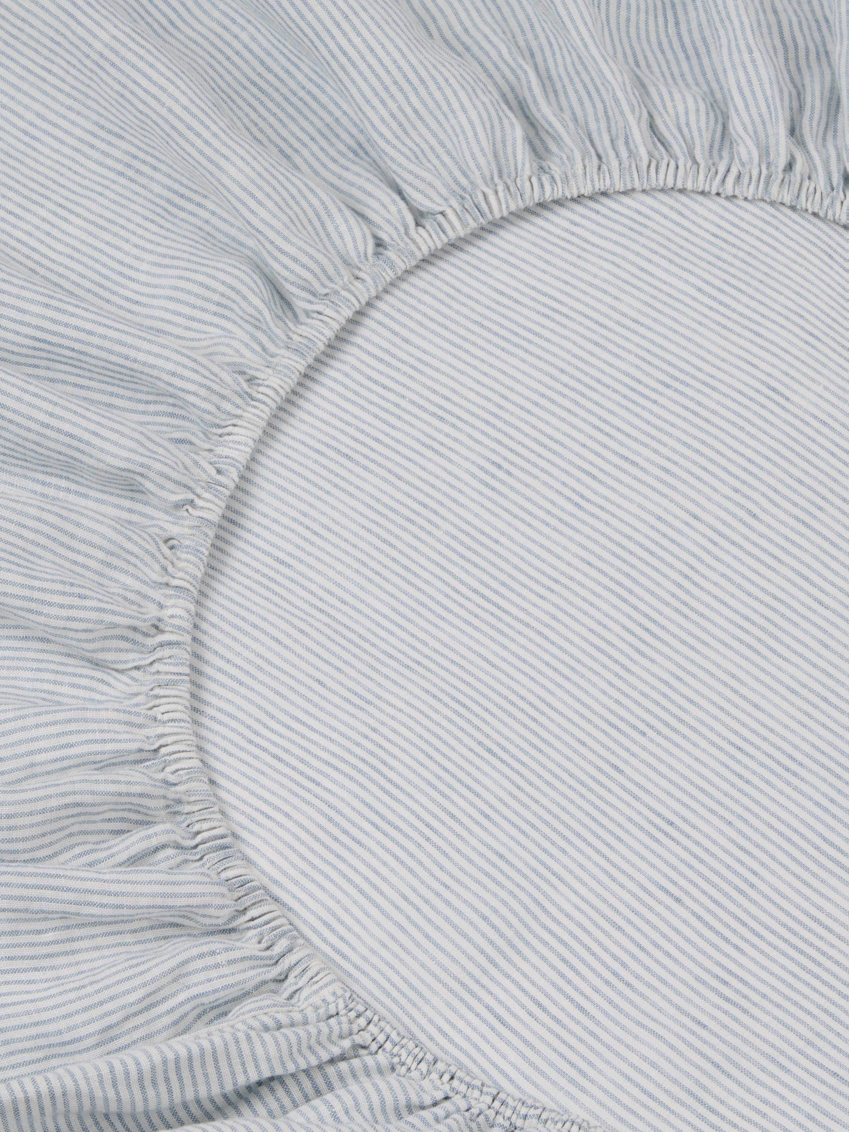 Dusk Blue Farmhouse Stripe 100% Linen Fitted Sheet - Image 2