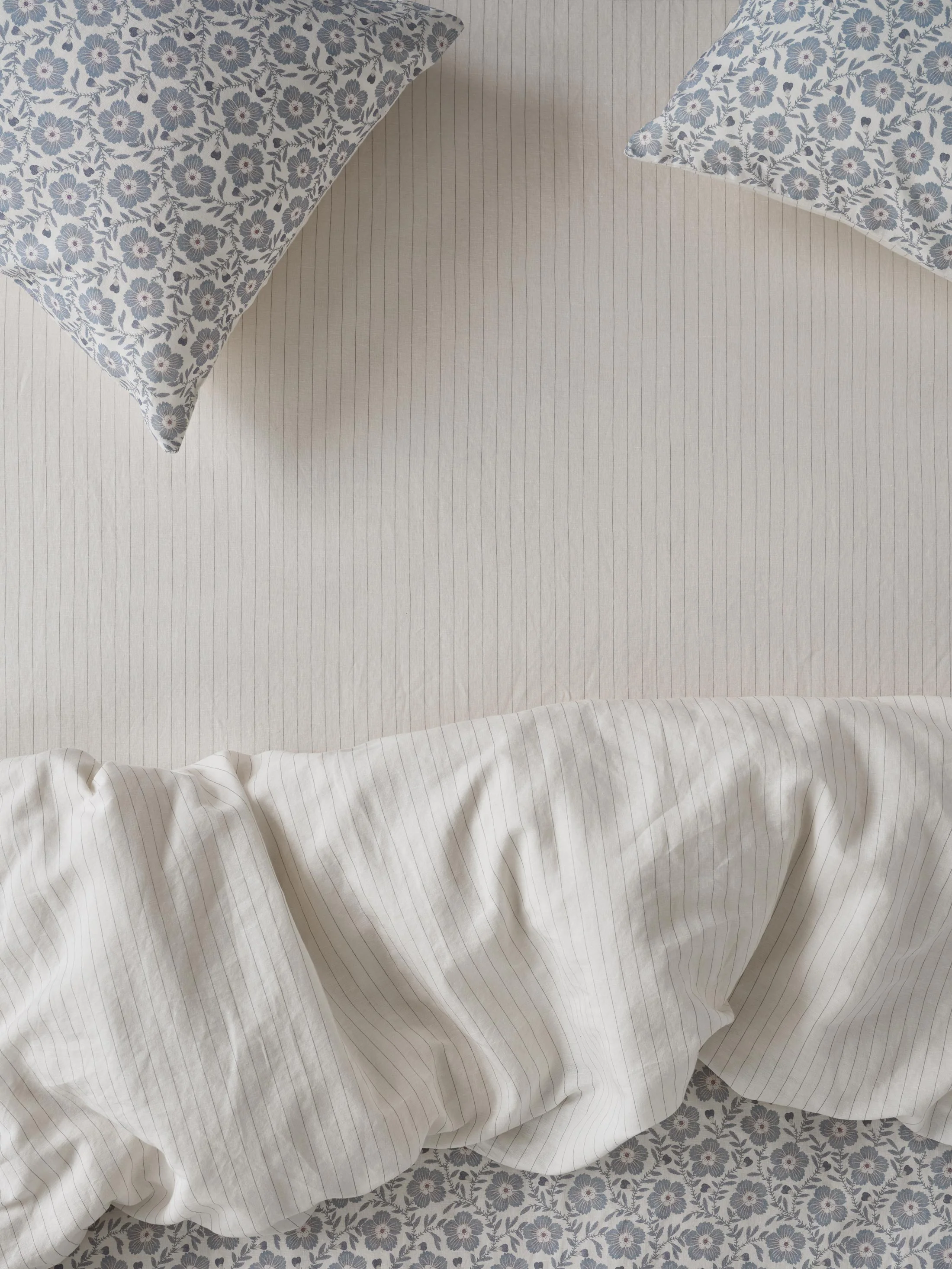 Dusk Blue Folk Stripe Linen Blend Fitted Sheet