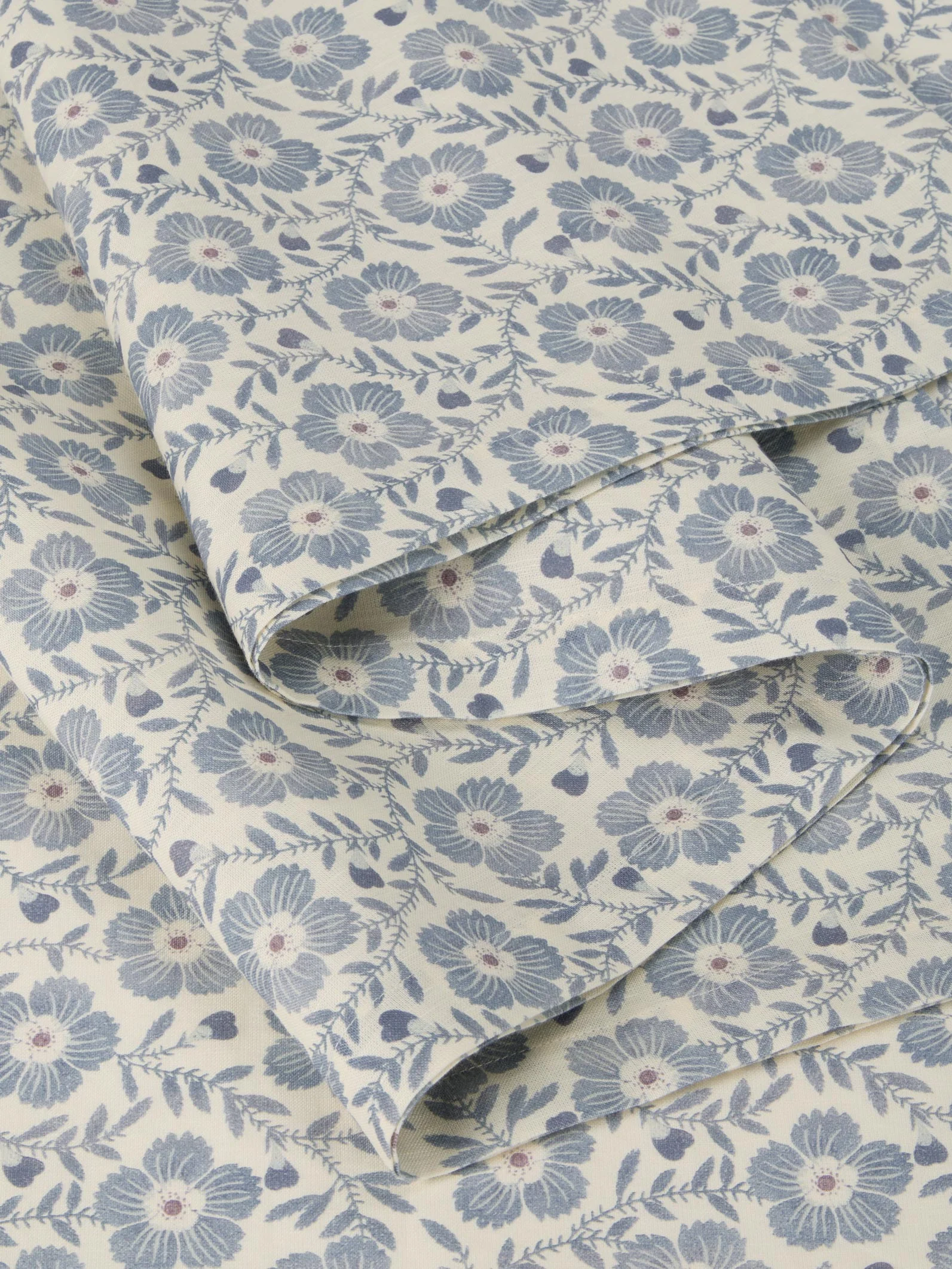 Dusk Blue Folk Floral Linen Blend Table Runner - Image 3