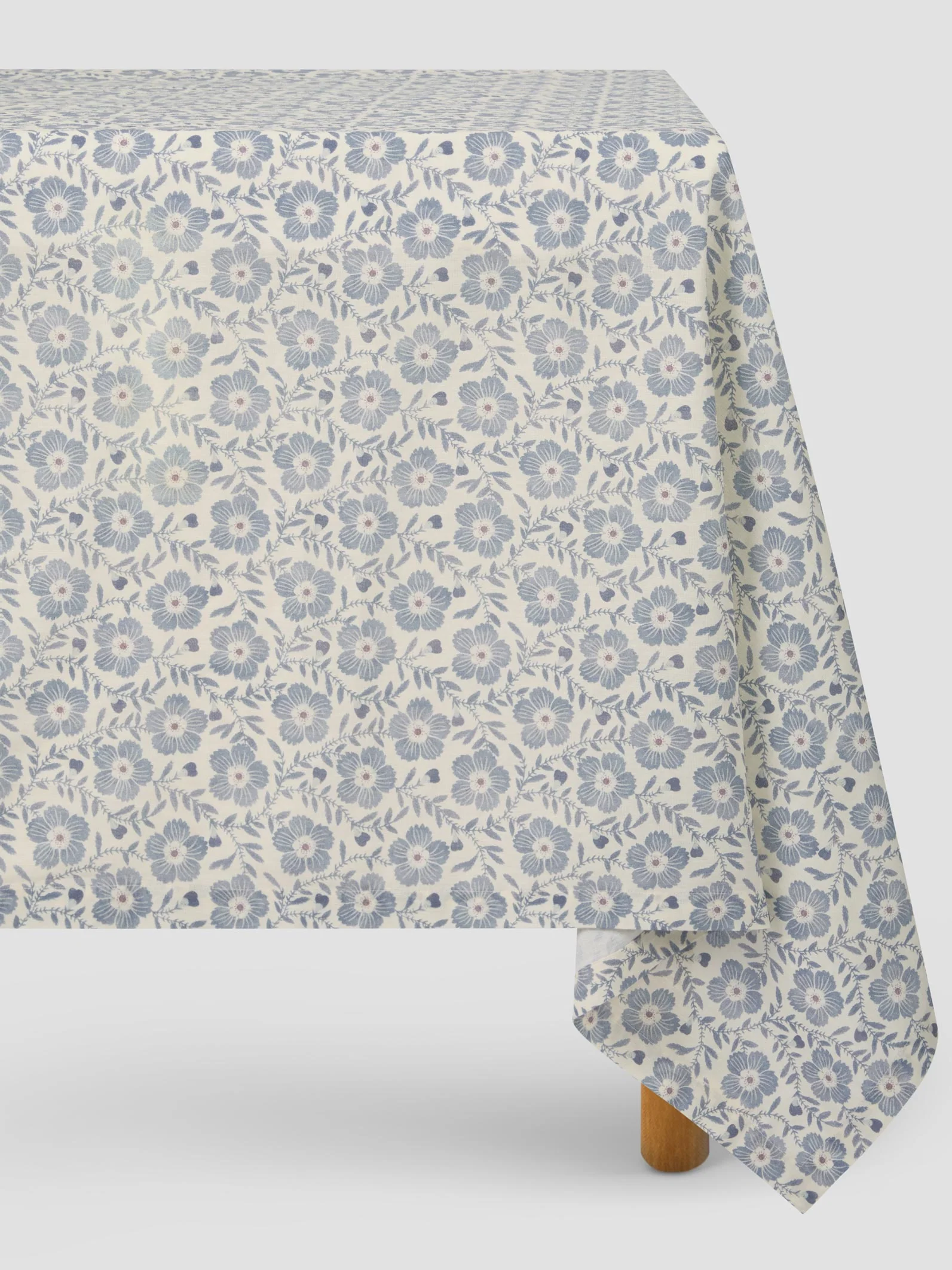 Dusk Blue Folk Floral Linen Blend Tablecloth