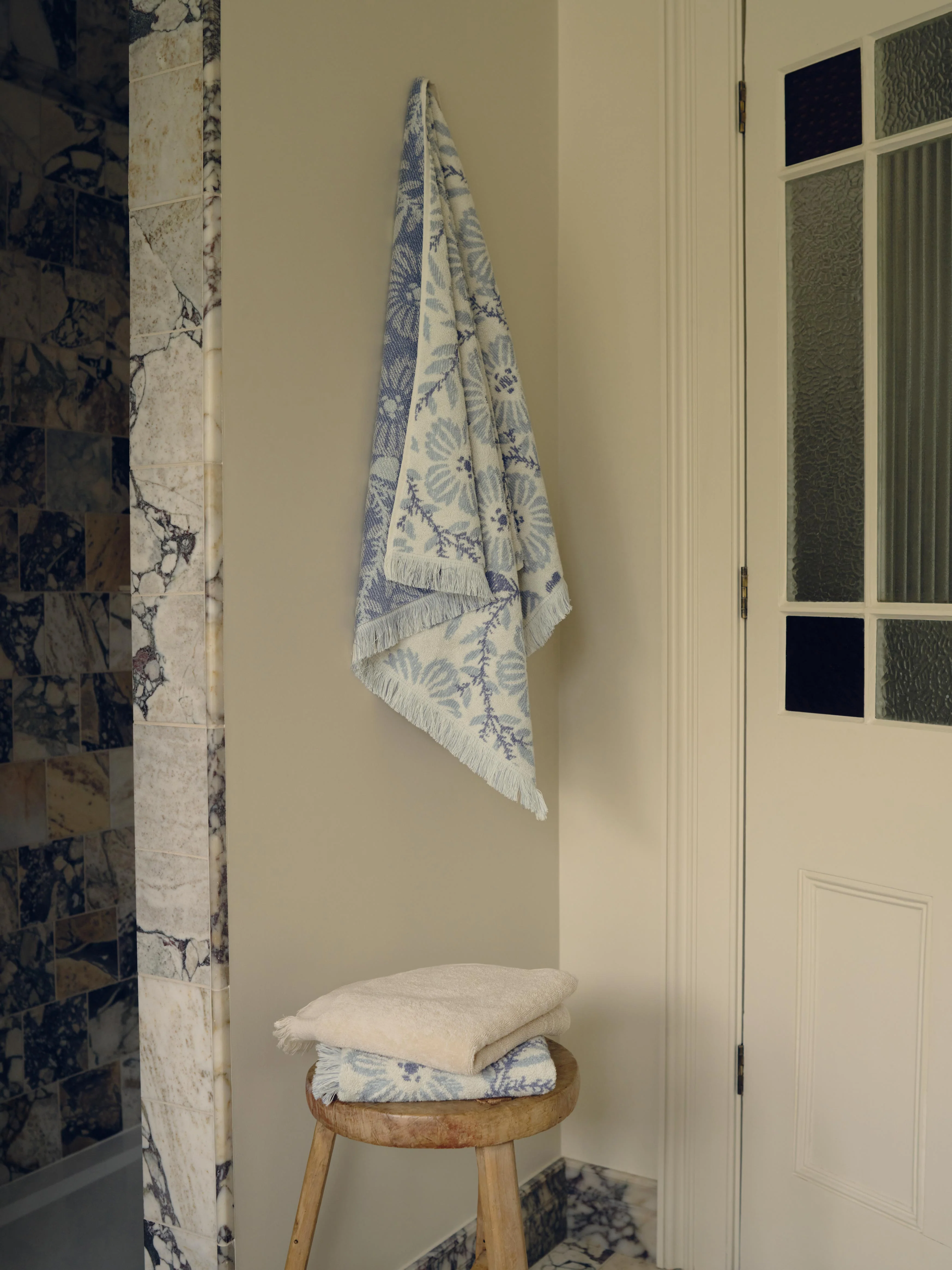 Dusk Blue Folk Floral Cotton Towels - Image 2