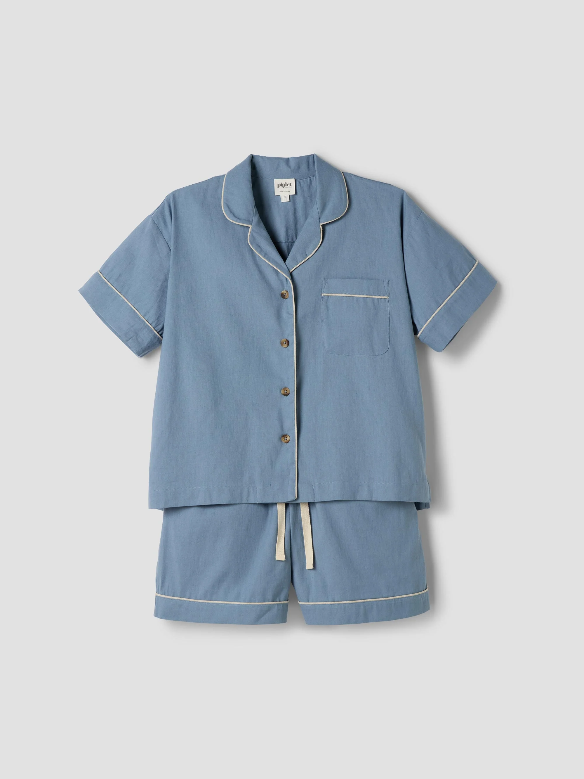 Dusk Blue Linen Blend Pajama Short Set
