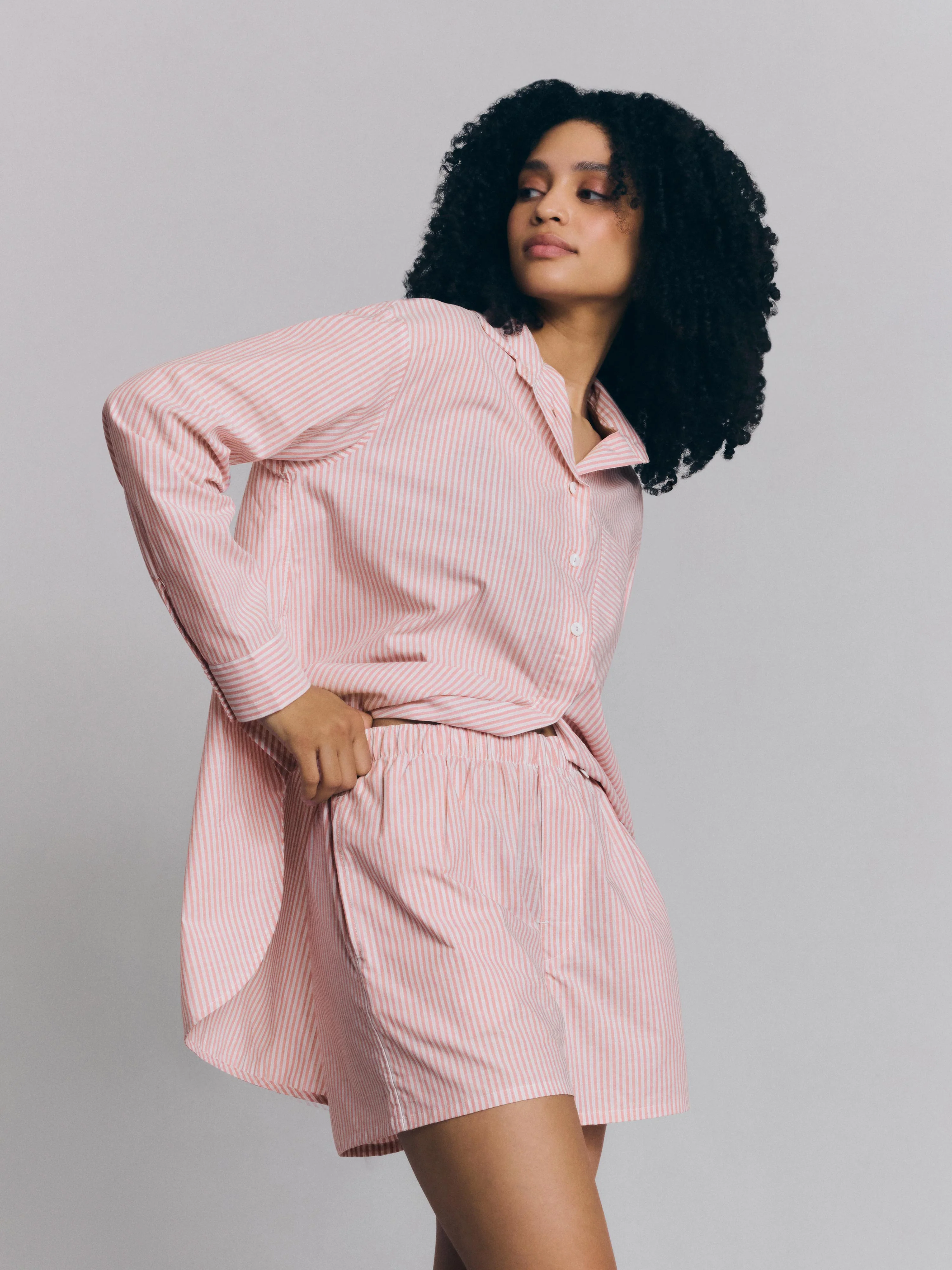 Dusty Pink Boyfriend Stripe Shorts Set - Image 2