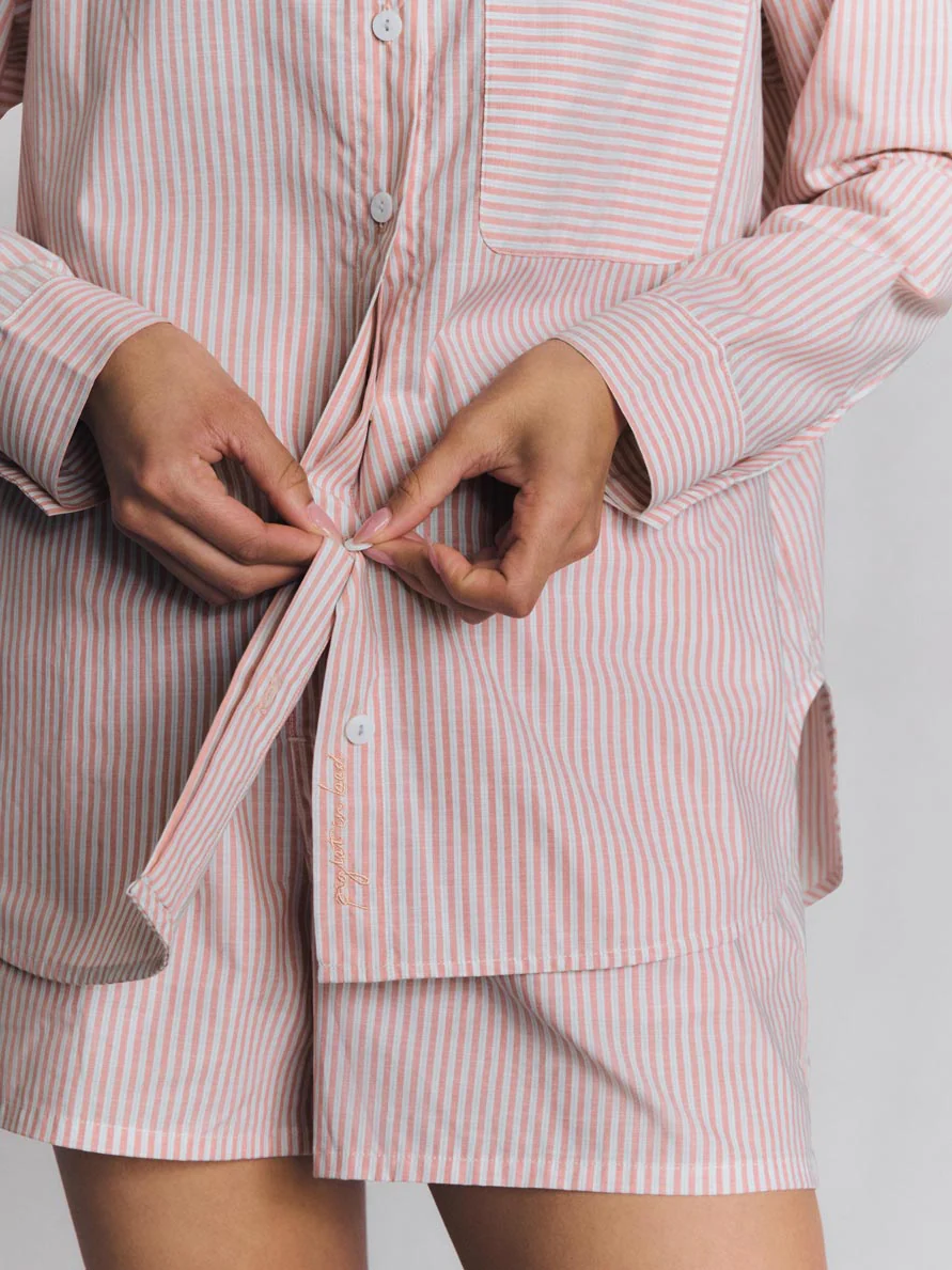 Dusty Pink Boyfriend Stripe Shorts Set - Image 3