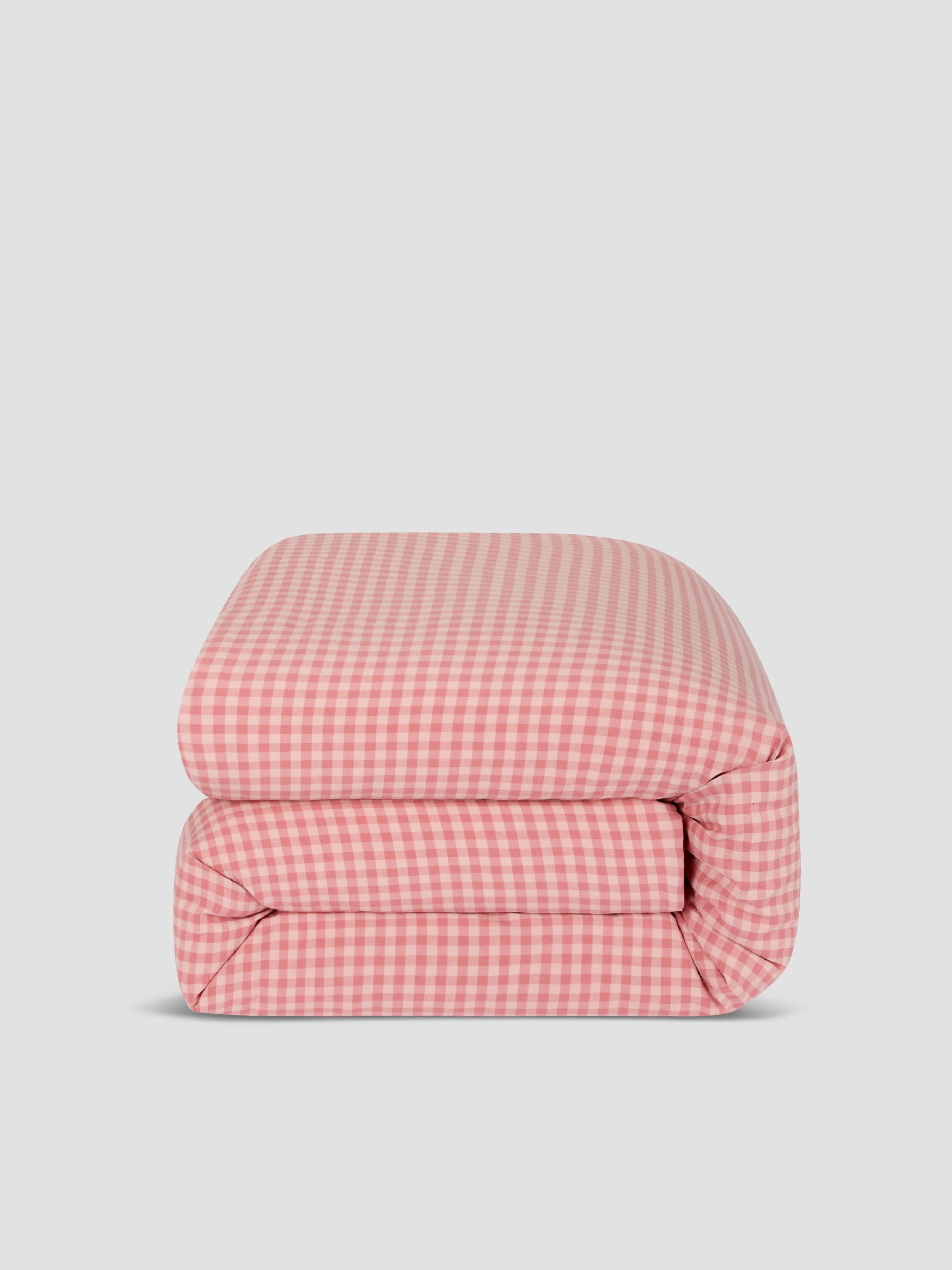 Dusty Pink & Rose Color Drenched Gingham Linen Blend Duvet Cover - Image 3
