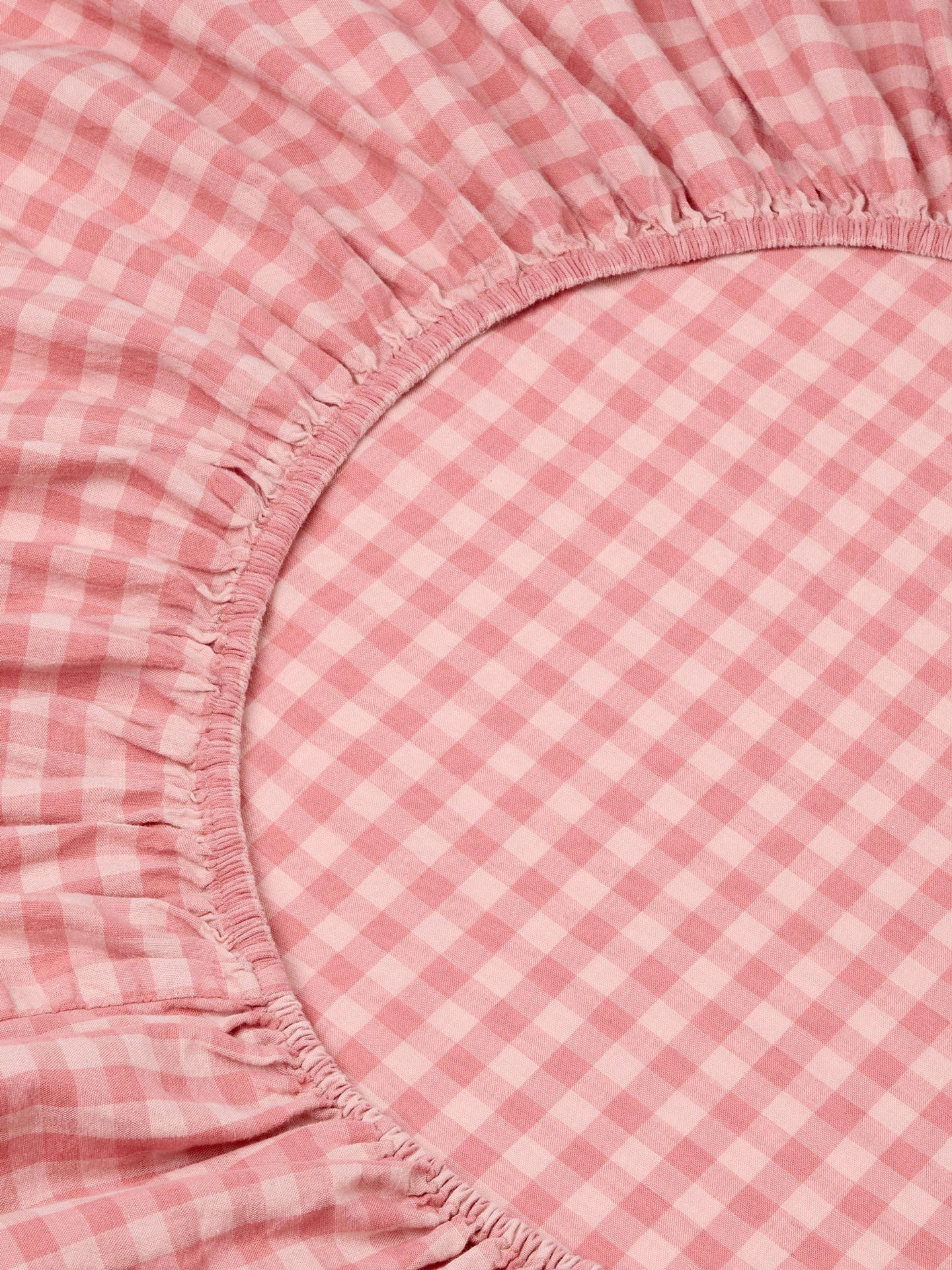 Dusty Pink & Rose Color Drenched Gingham Linen Blend Fitted Sheet - Image 3