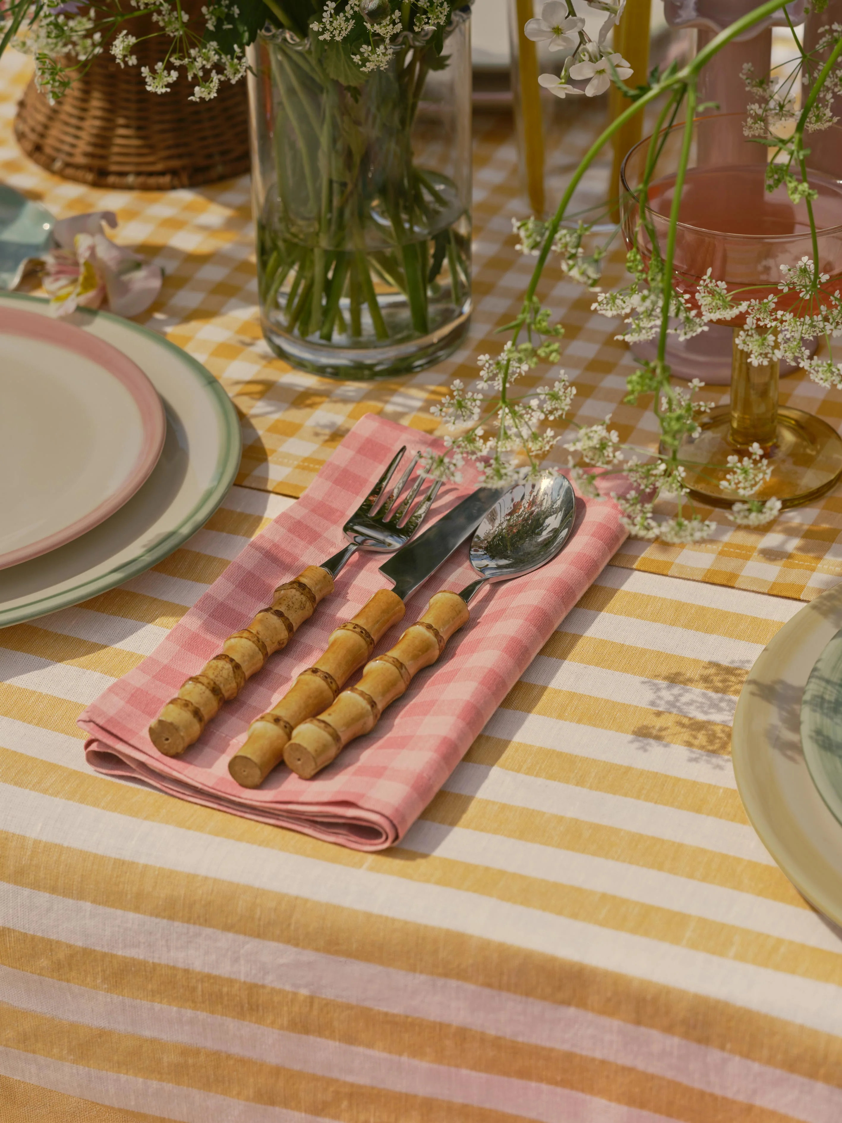 Dusty Pink & Rose Gingham Linen Blend Napkins Set of 4 - Image 2