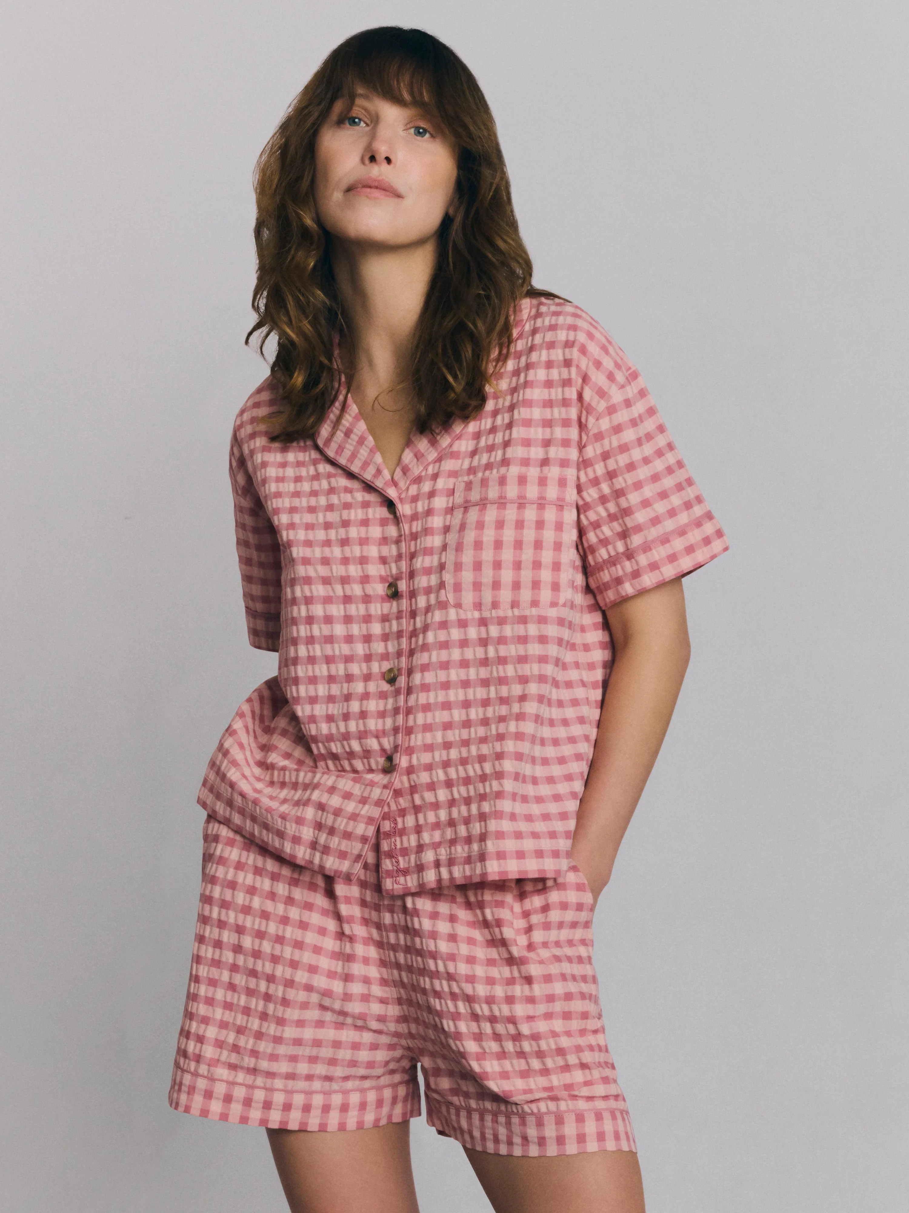 Dusty Pink & Rose Gingham Cotton Shorts Set