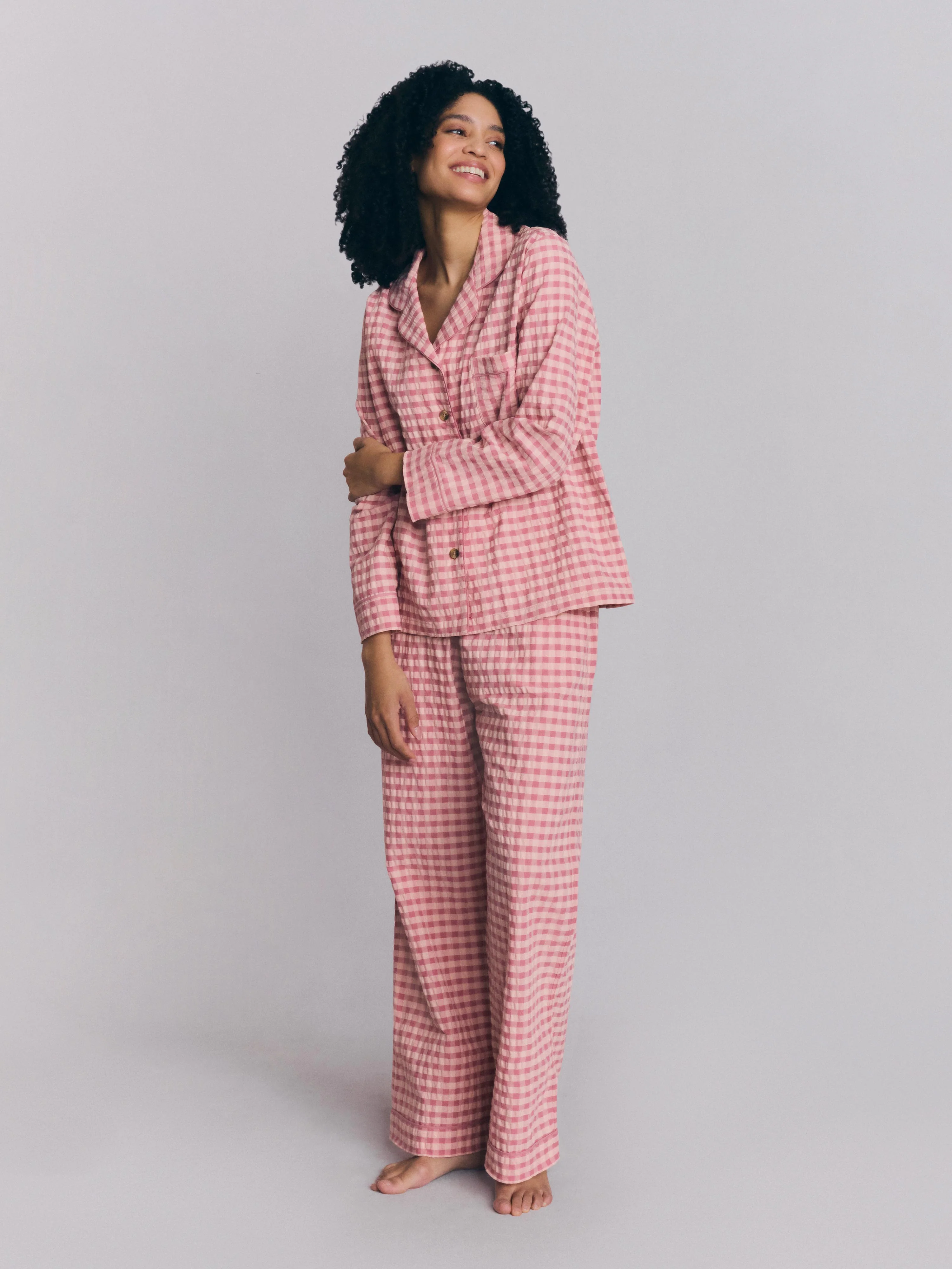 Dusty Pink & Rose Gingham Cotton Pants Set