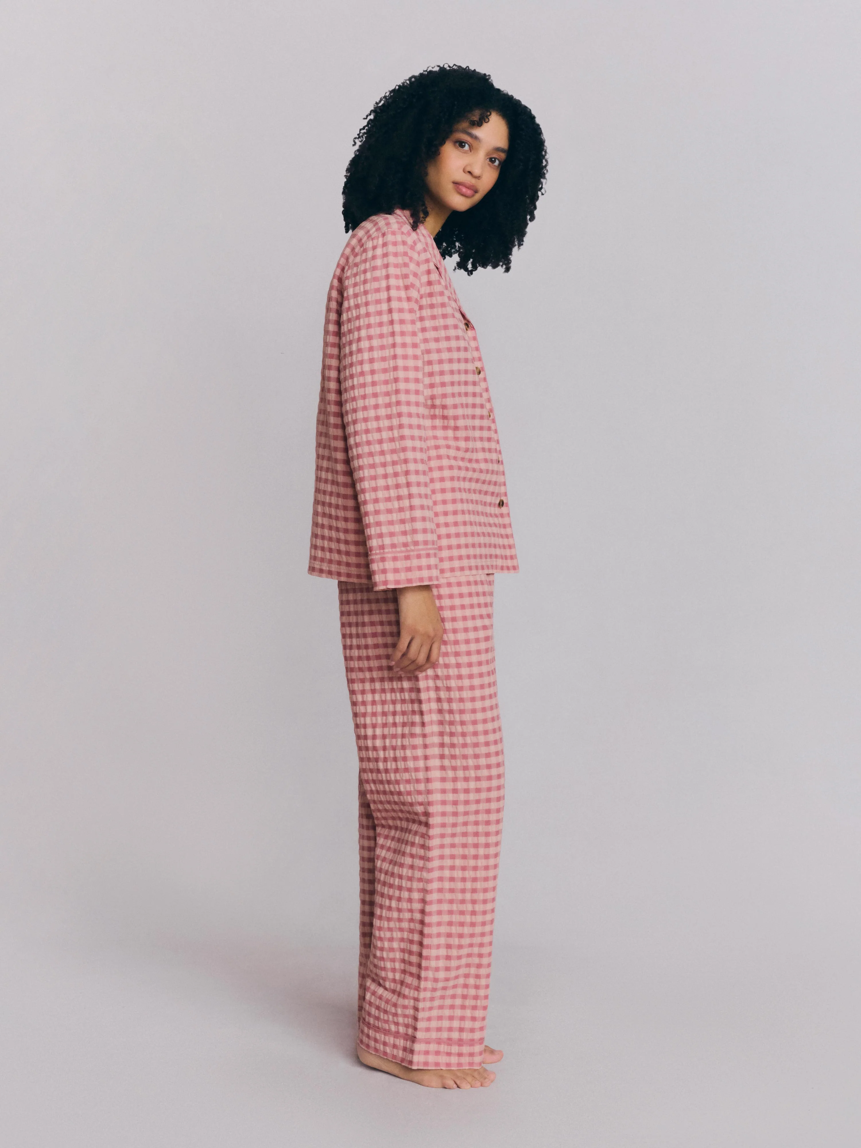 Dusty Pink & Rose Gingham Cotton Pants Set - Image 3