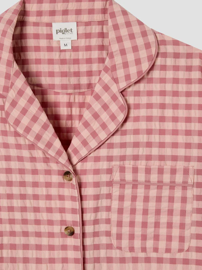 Dusty Pink & Rose Gingham Cotton Pants Set - Image 5