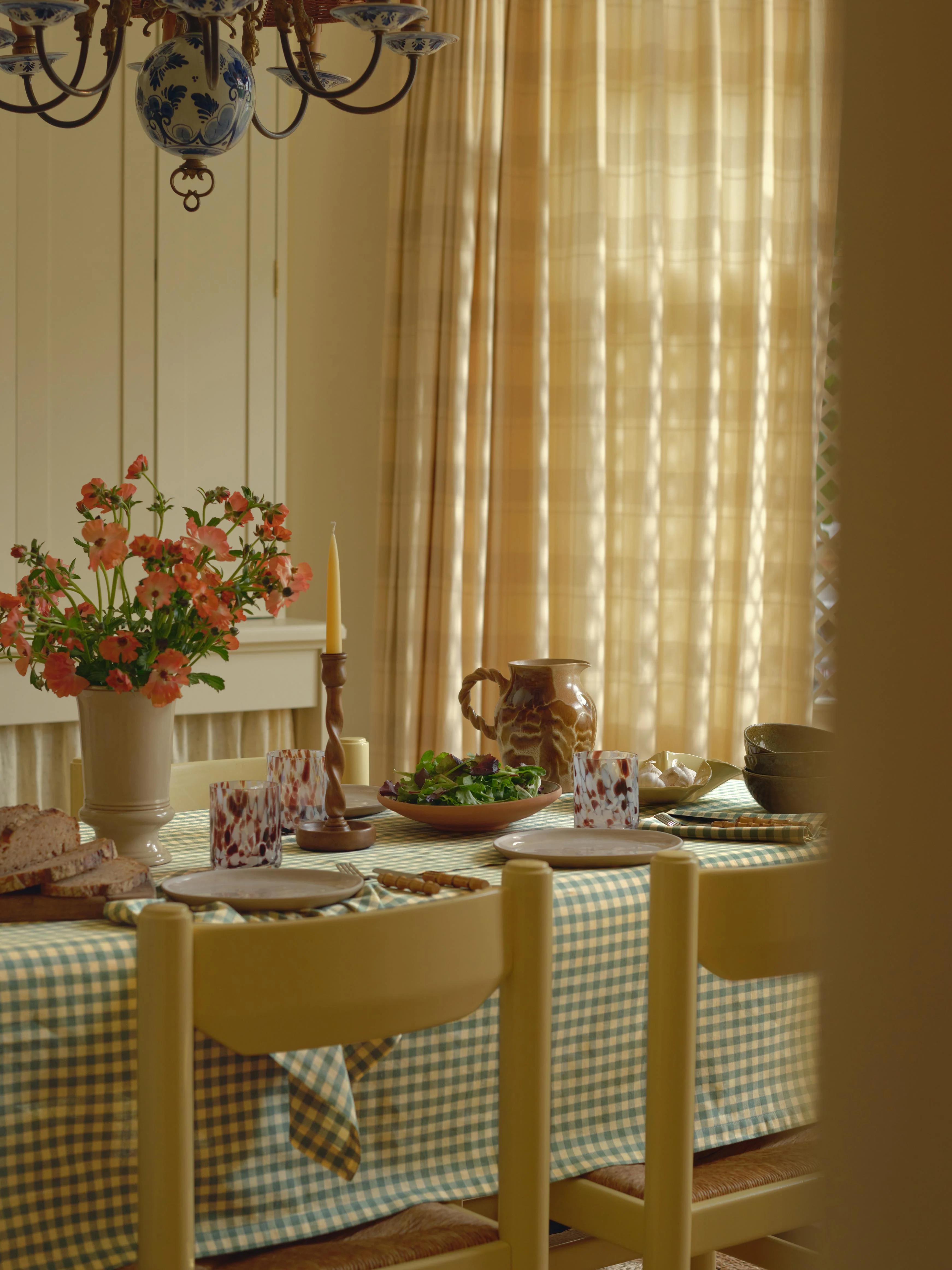 Elm Green & Butter Yellow Gingham Linen Blend Tablecloth