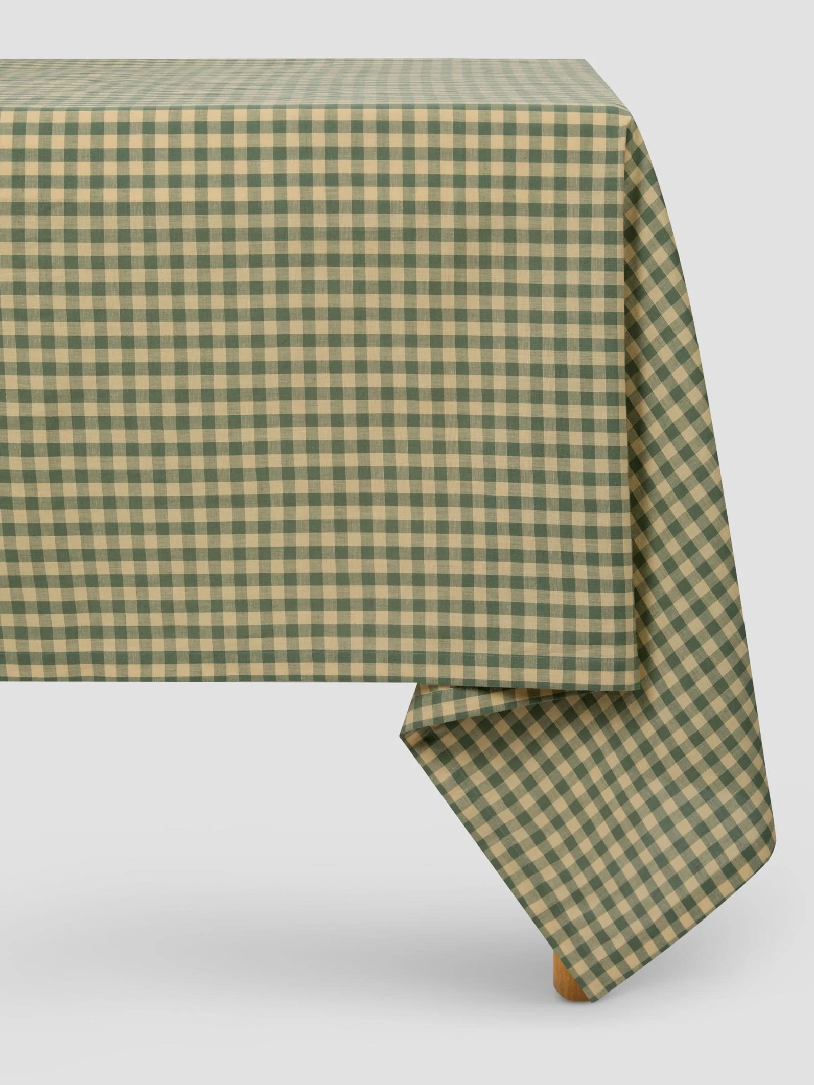 Elm Green & Butter Yellow Gingham Linen Blend Tablecloth - Image 2