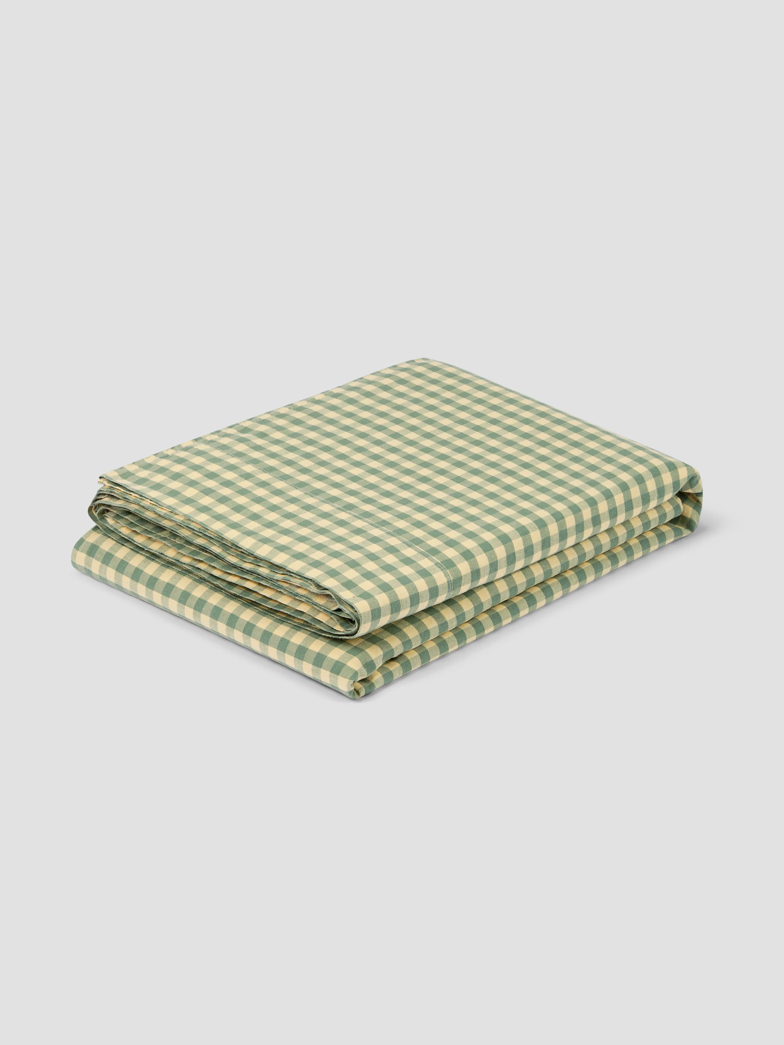 Elm Green & Butter Yellow Color Drenched Gingham Linen Blend Flat Sheet - Image 3
