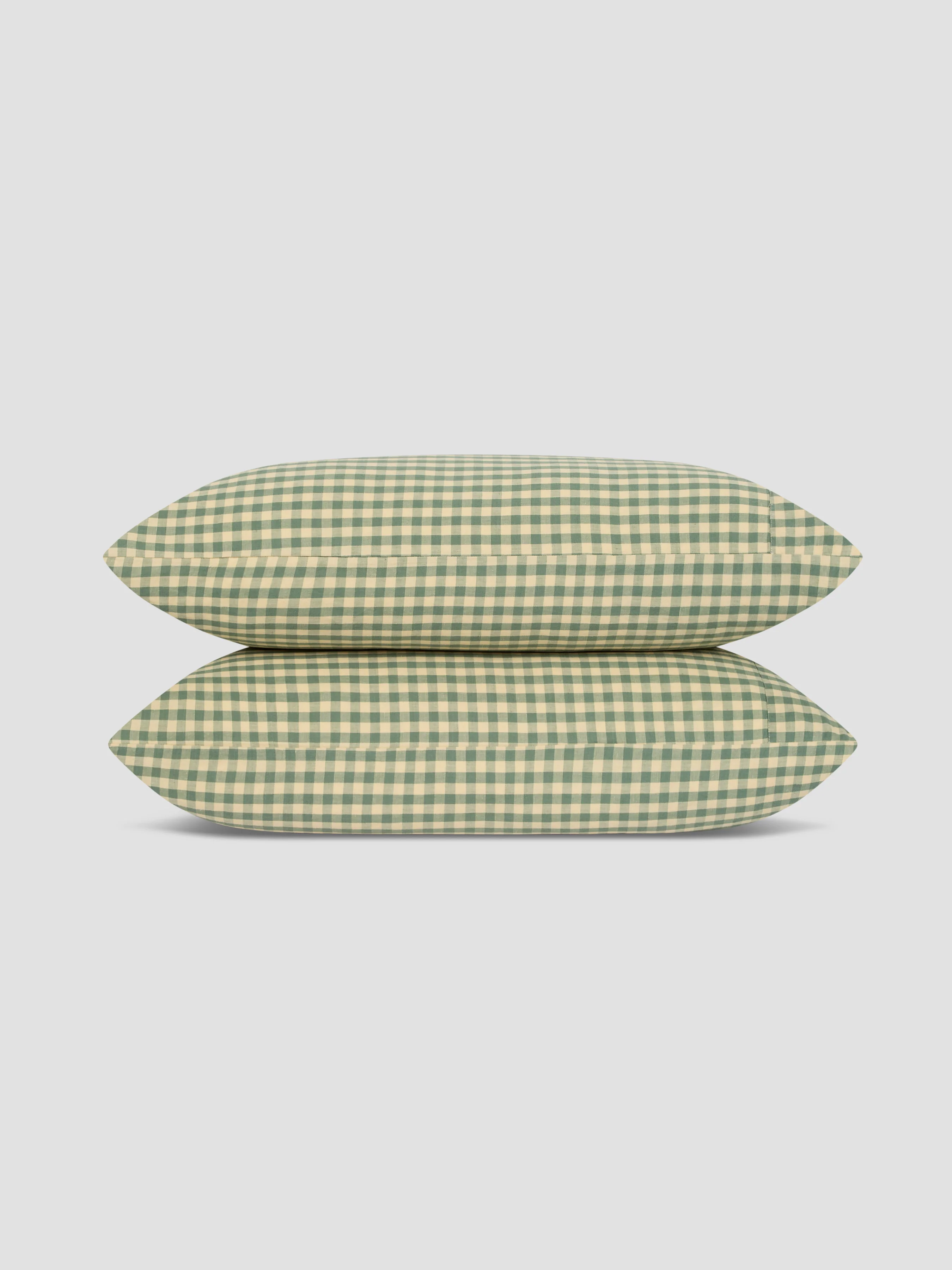 Elm Green & Butter Yellow Color Drenched Gingham Linen Blend Pillowcases (Pair) - Image 3