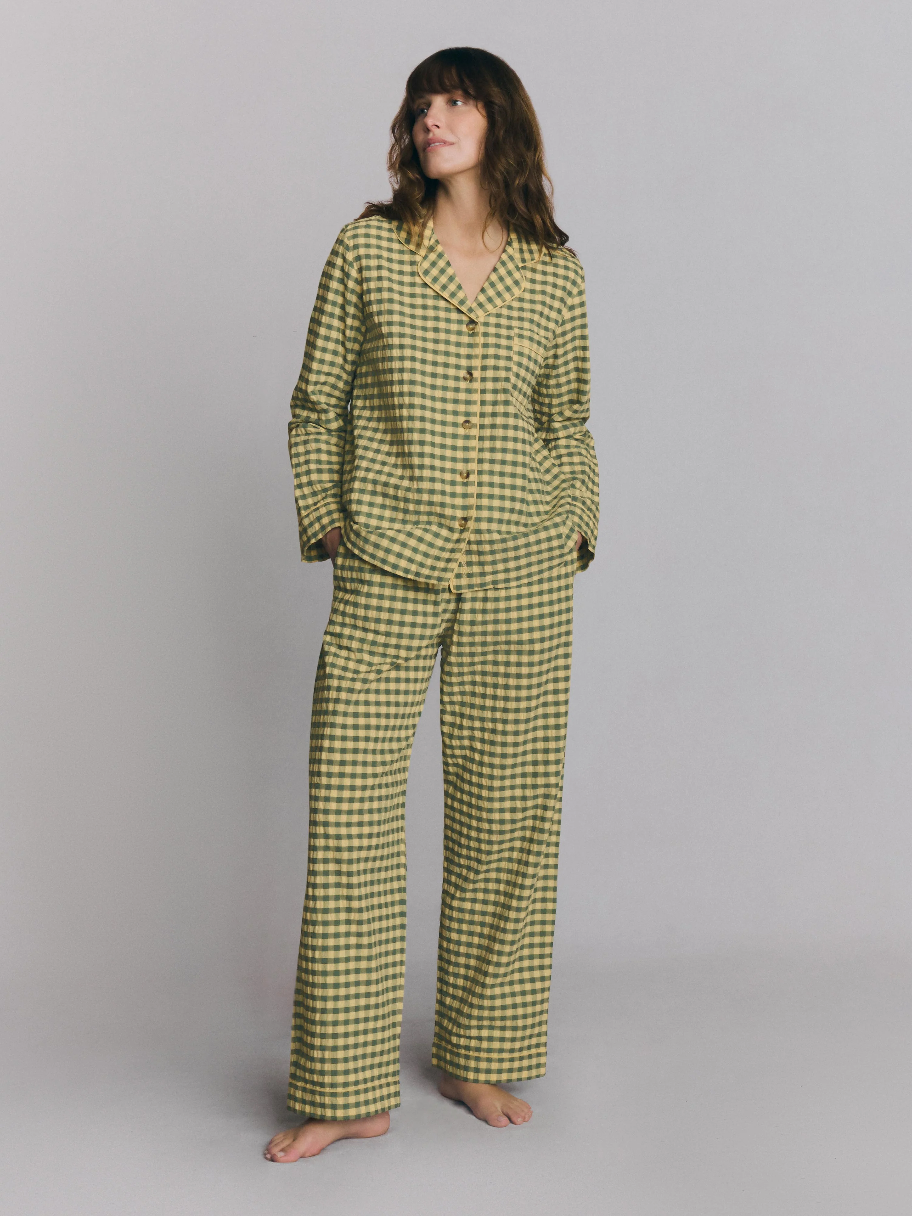 Elm Green & Butter Yellow Gingham Cotton Pants Set