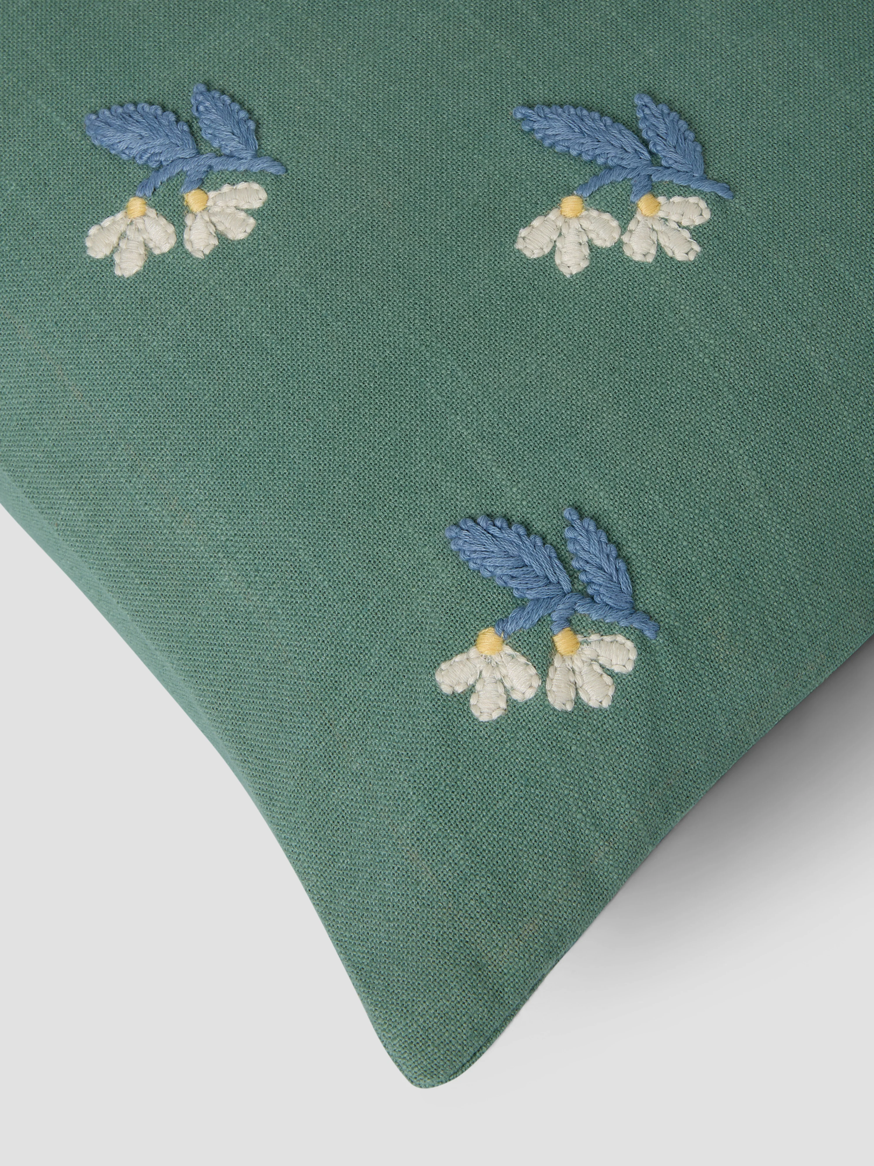 Elm Green Snowdrop Embroidered Filled Cushion - Image 3