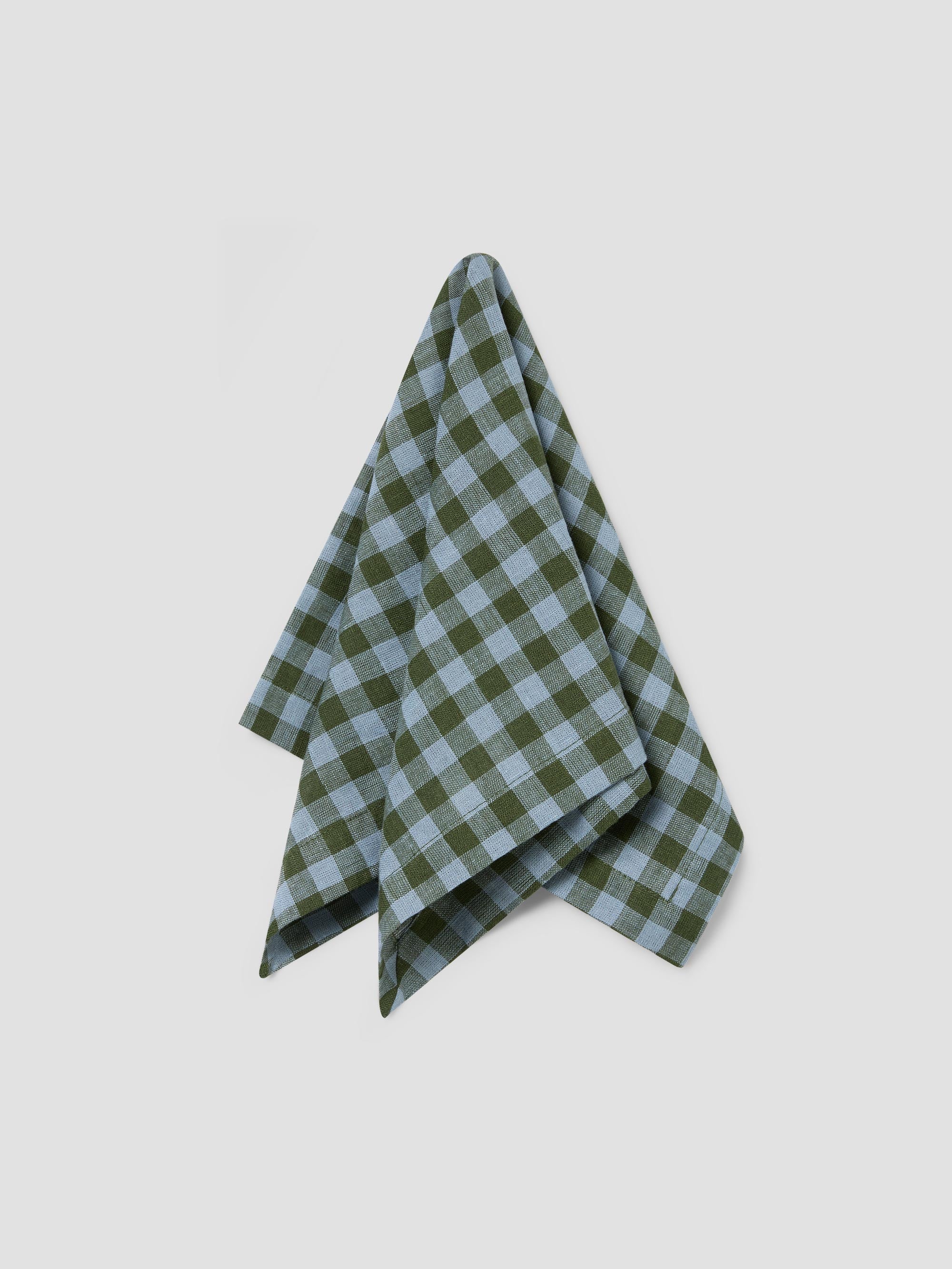 Fern Green & Dusk Blue Color Drenched Gingham Linen Blend Napkins Set of 4 - Image 2