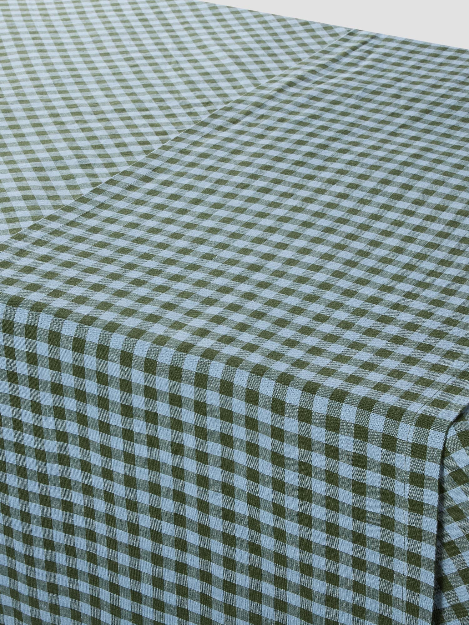 Fern Green & Dusk Blue Color Drenched Gingham Linen Blend Table Runner - Image 2