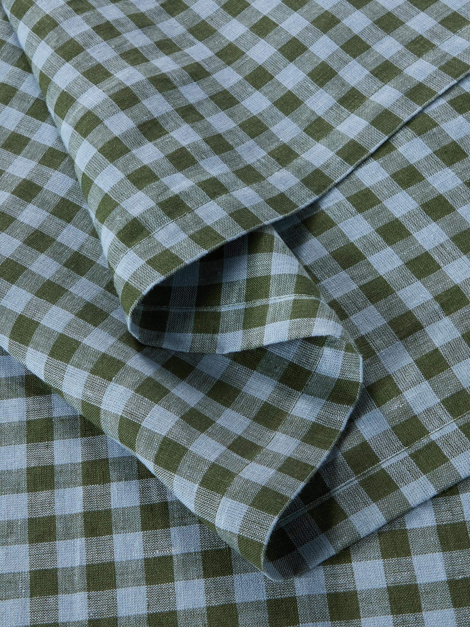 Fern Green & Dusk Blue Color Drenched Gingham Linen Blend Table Runner - Image 3
